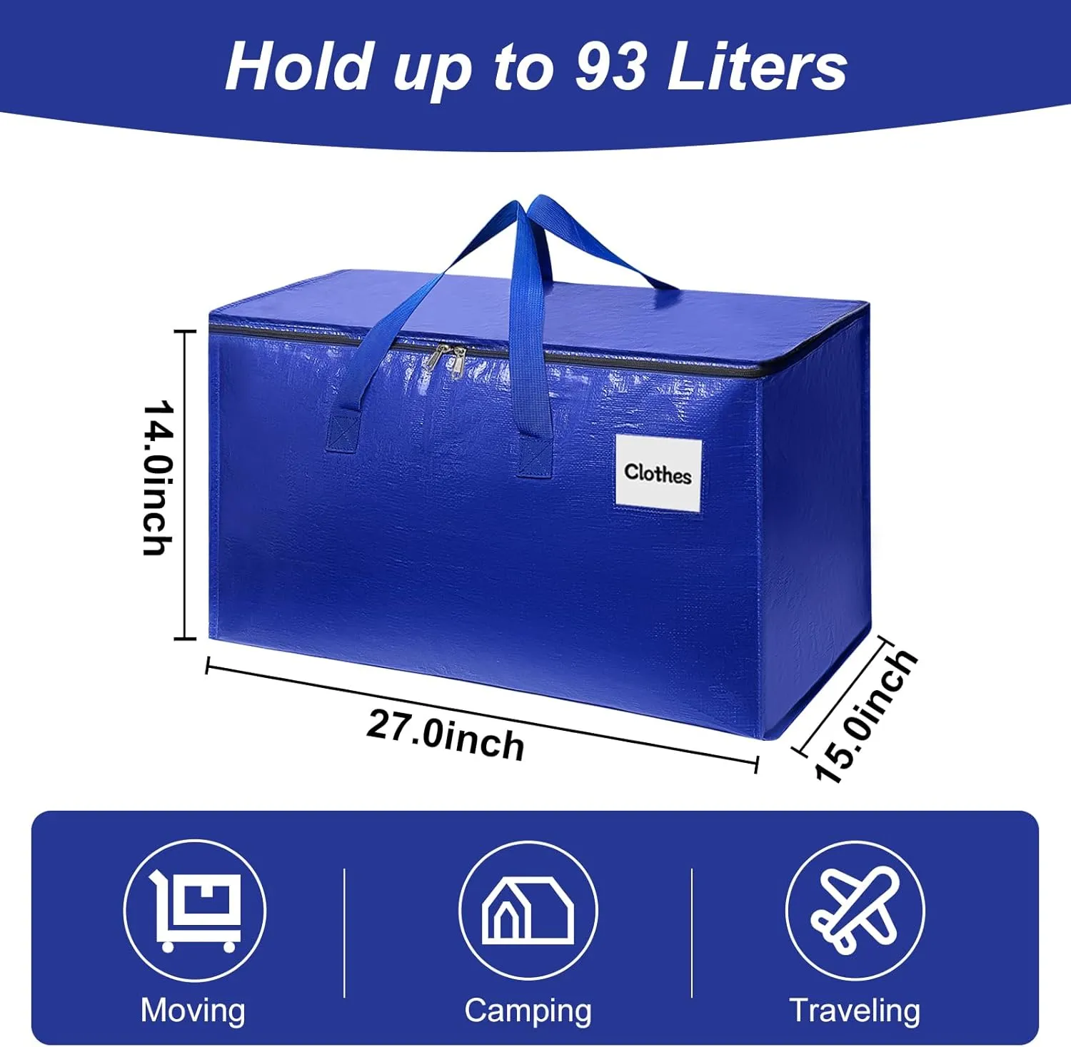 Moving Bags Heavy Duty - Large Storage and Packing Totes with Zippers for Clothes, Bedding, and Organization - Travel Supplies, Blue, 6-Pack