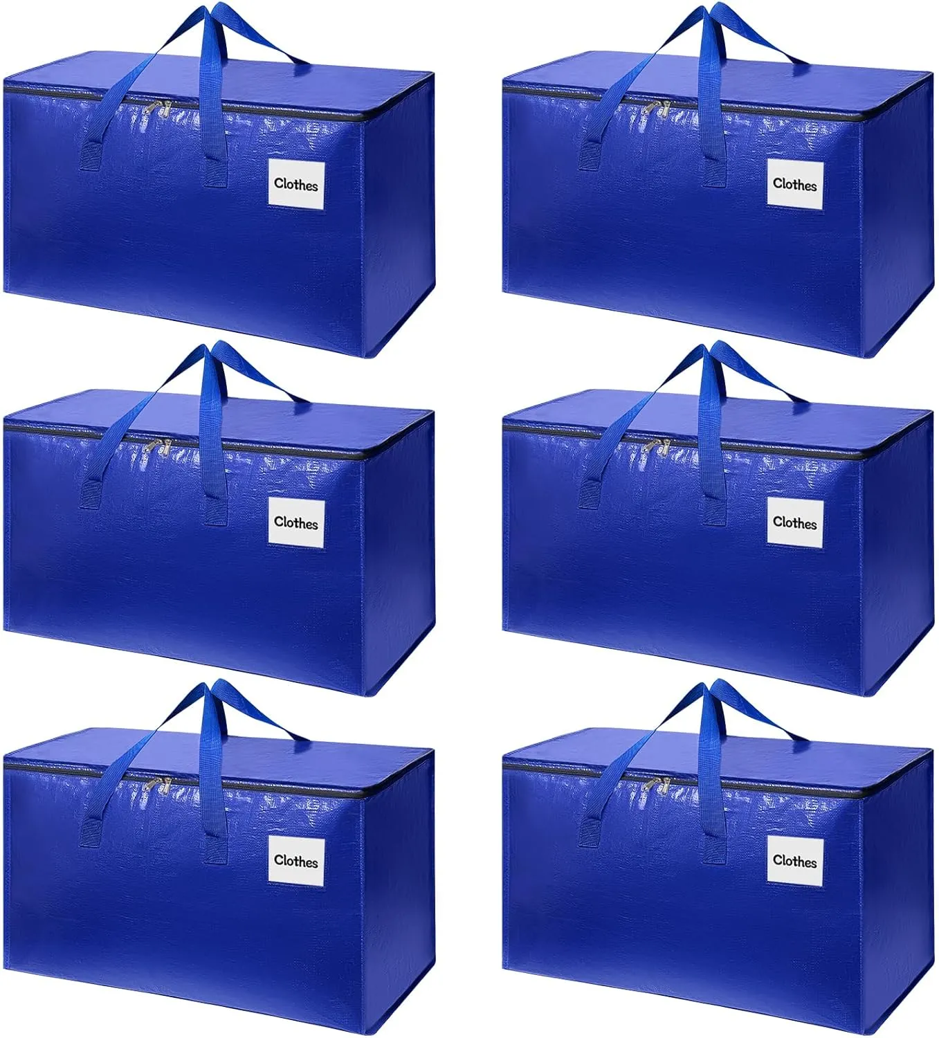 Moving Bags Heavy Duty - Large Storage and Packing Totes with Zippers for Clothes, Bedding, and Organization - Travel Supplies, Blue, 6-Pack