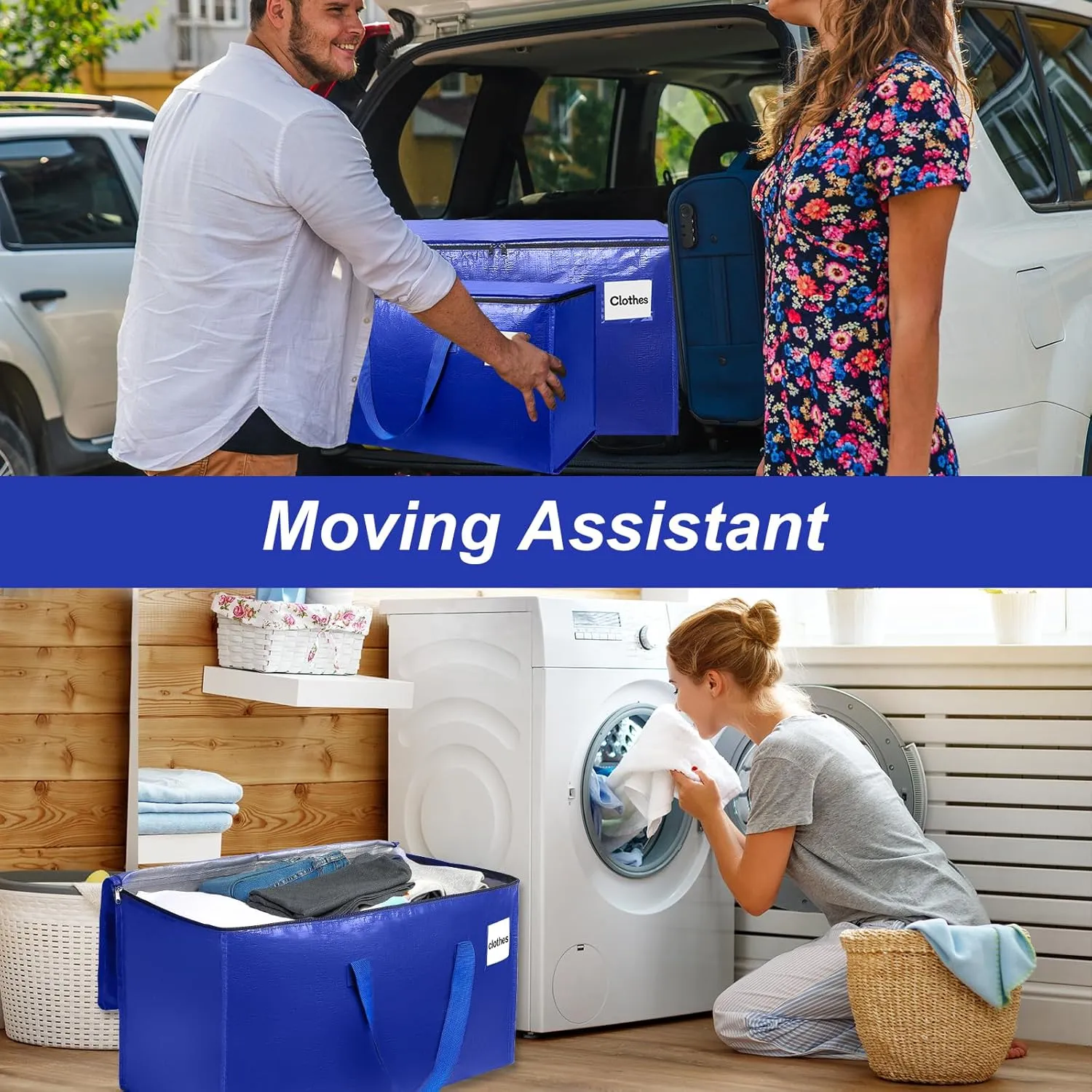 Moving Bags Heavy Duty - Large Storage and Packing Totes with Zippers for Clothes, Bedding, and Organization - Travel Supplies, Blue, 6-Pack