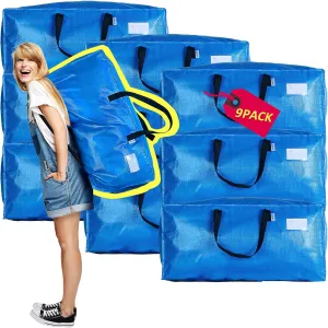 Moving Bags Heavy Duty,Extra Large Moving Bags for Travel/College Packing/Storage/Organization/Seasonal Clothes & Bedding Storage,Moving Supplies Bins,Compatible with Ikea Frakta Cart (Blue,9 Pack)