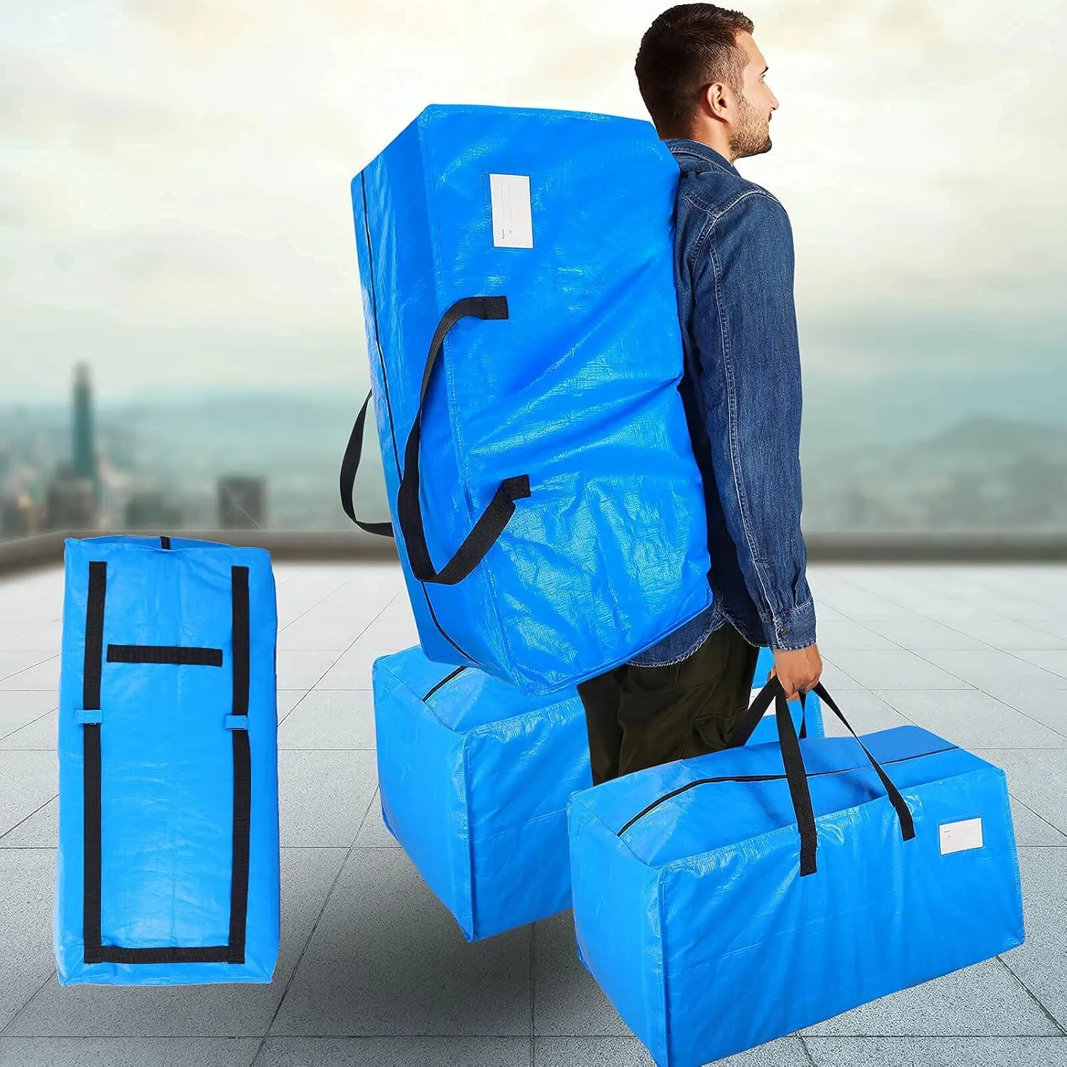 Moving Bags Heavy Duty,Extra Large Moving Bags for Travel/College Packing/Storage/Organization/Seasonal Clothes & Bedding Storage,Moving Supplies Bins,Compatible with Ikea Frakta Cart (Blue,9 Pack)
