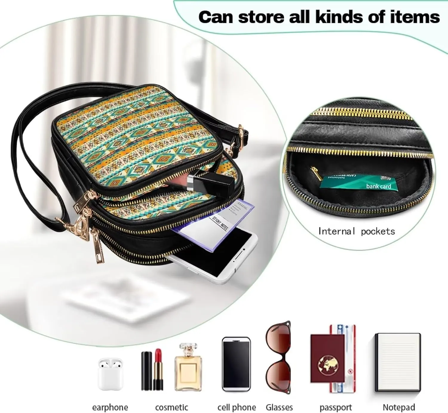 Multi Pocket PU Leather Crossbody Bag Shoulder Handbags Sling Bag Messenger Bags with Adjustable Strap