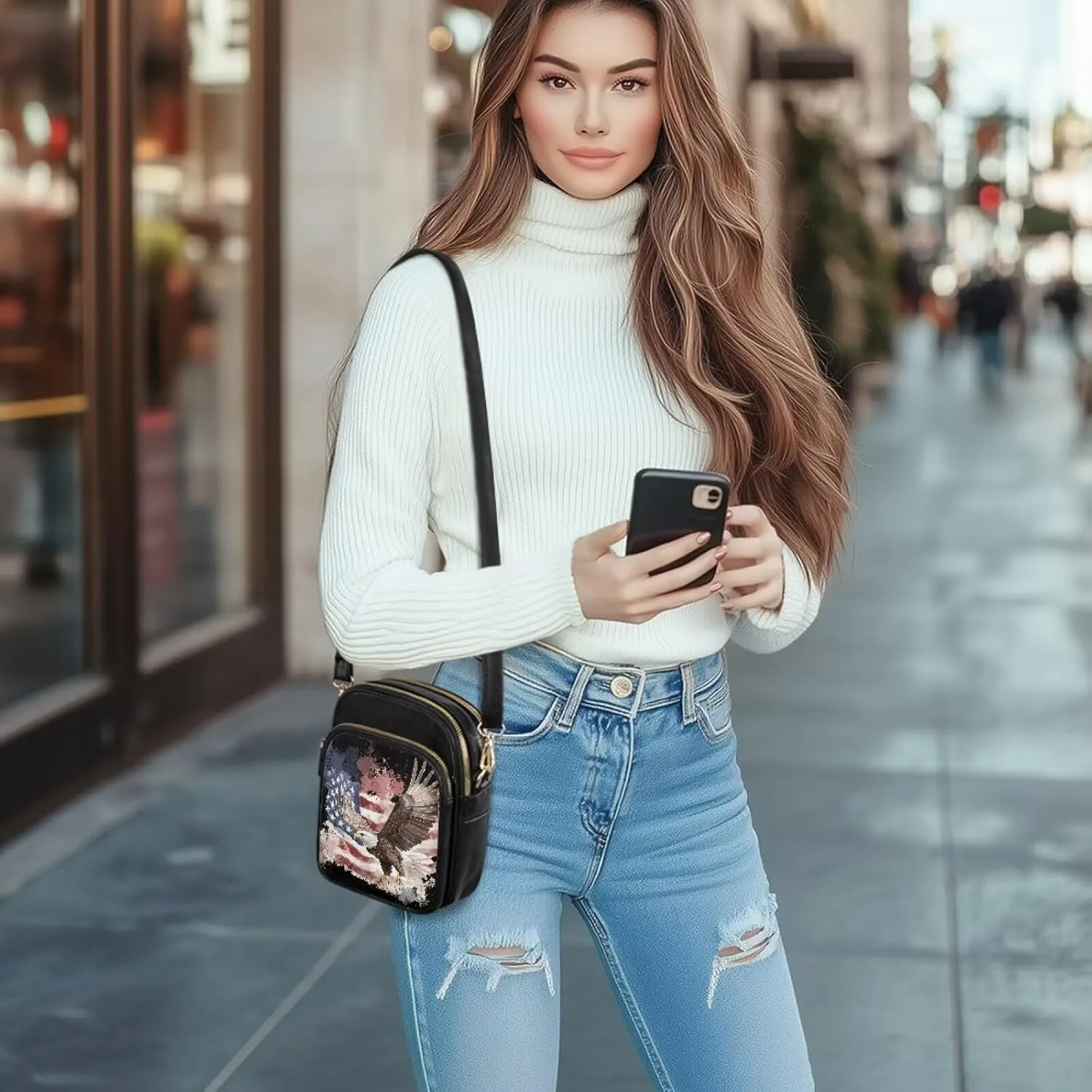 Multi Pocket PU Leather Crossbody Bag Shoulder Handbags Sling Bag Messenger Bags with Adjustable Strap