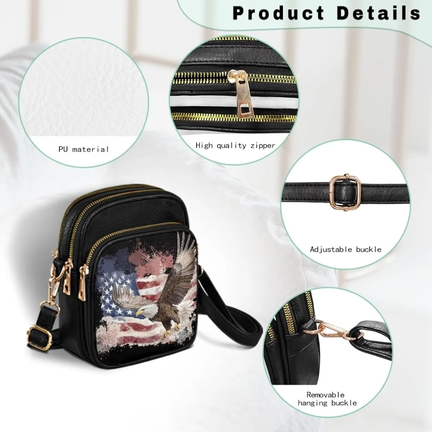 Multi Pocket PU Leather Crossbody Bag Shoulder Handbags Sling Bag Messenger Bags with Adjustable Strap