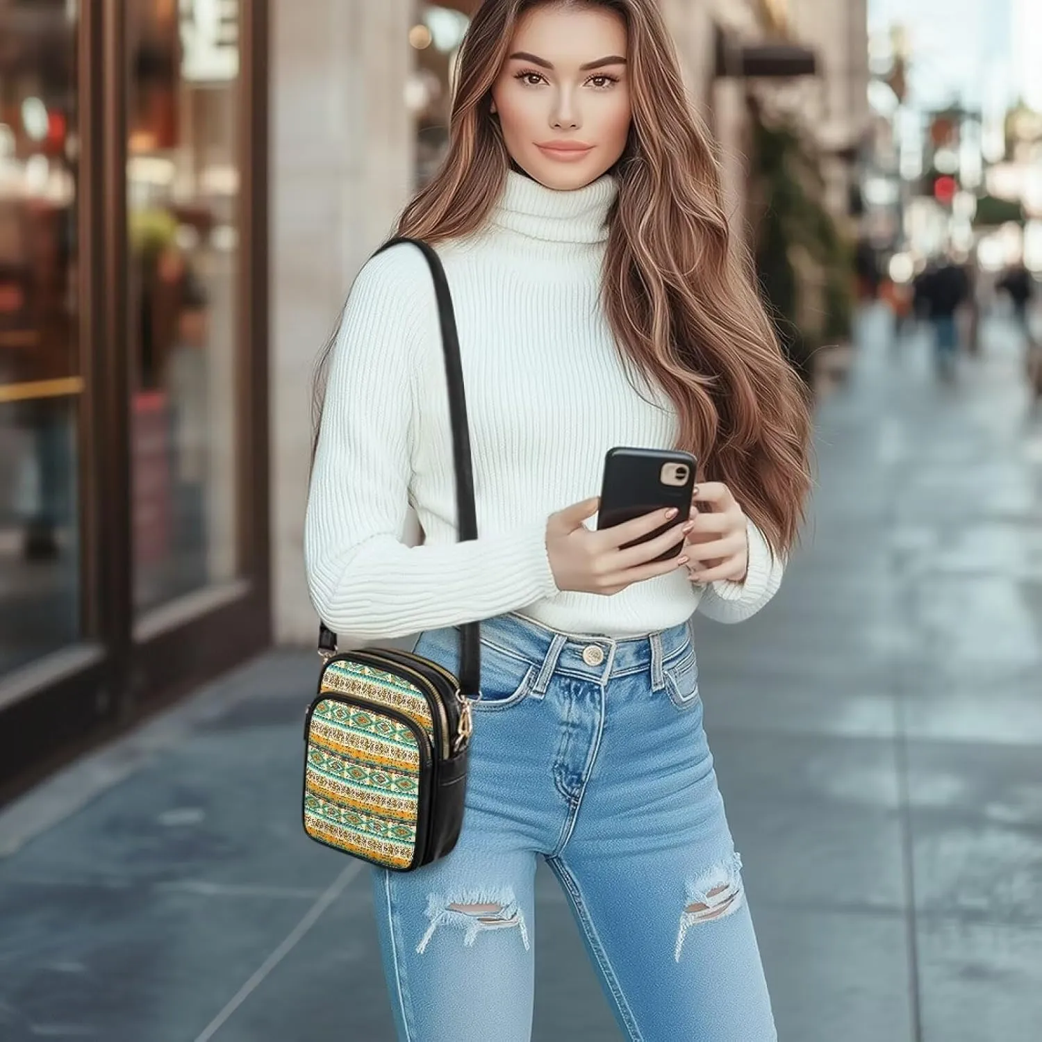 Multi Pocket PU Leather Crossbody Bag Shoulder Handbags Sling Bag Messenger Bags with Adjustable Strap