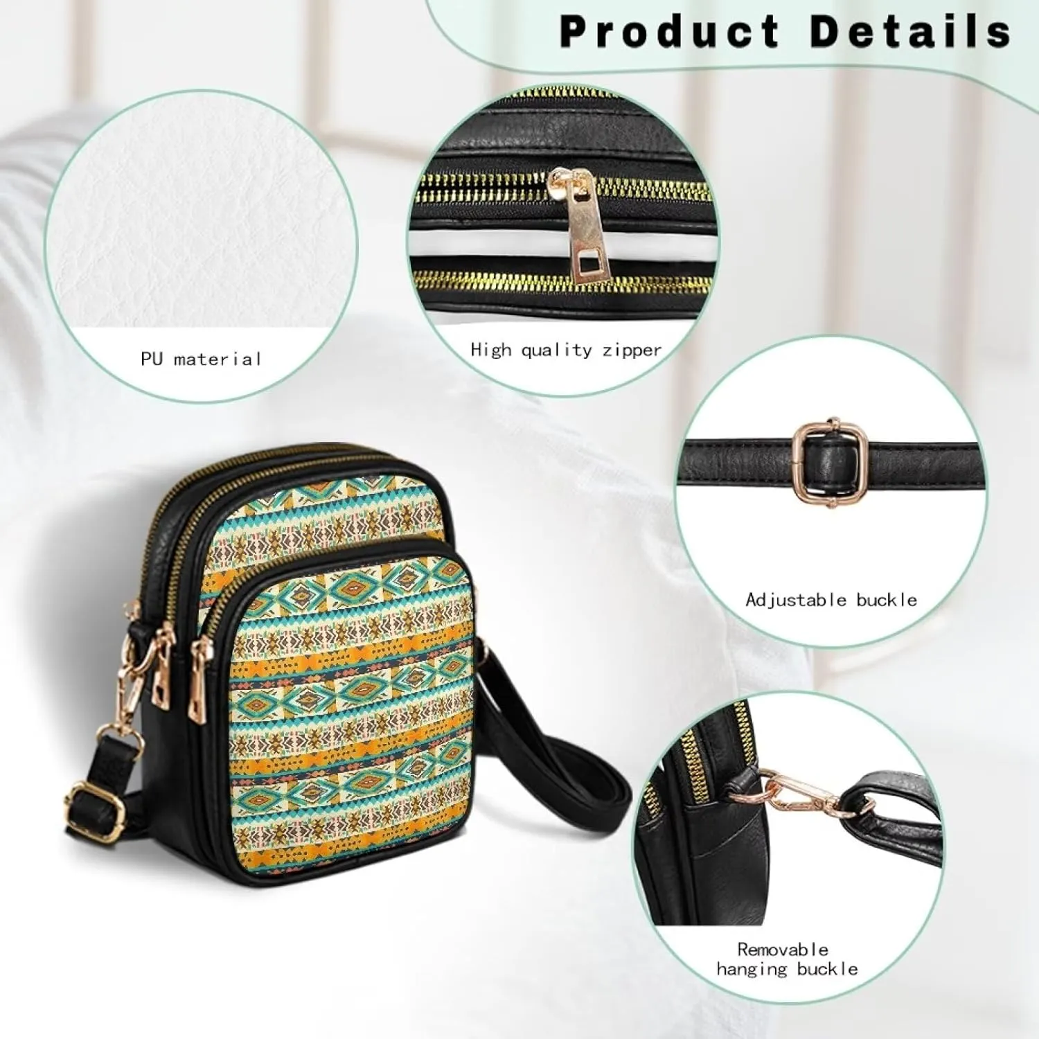 Multi Pocket PU Leather Crossbody Bag Shoulder Handbags Sling Bag Messenger Bags with Adjustable Strap