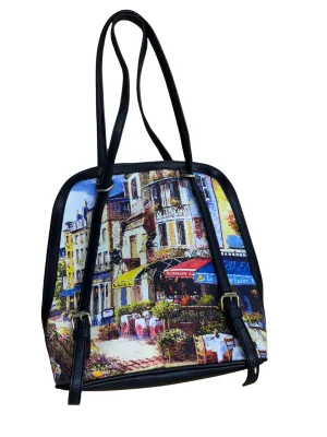 Multicolour Bag with Black Straps and European Street Painting