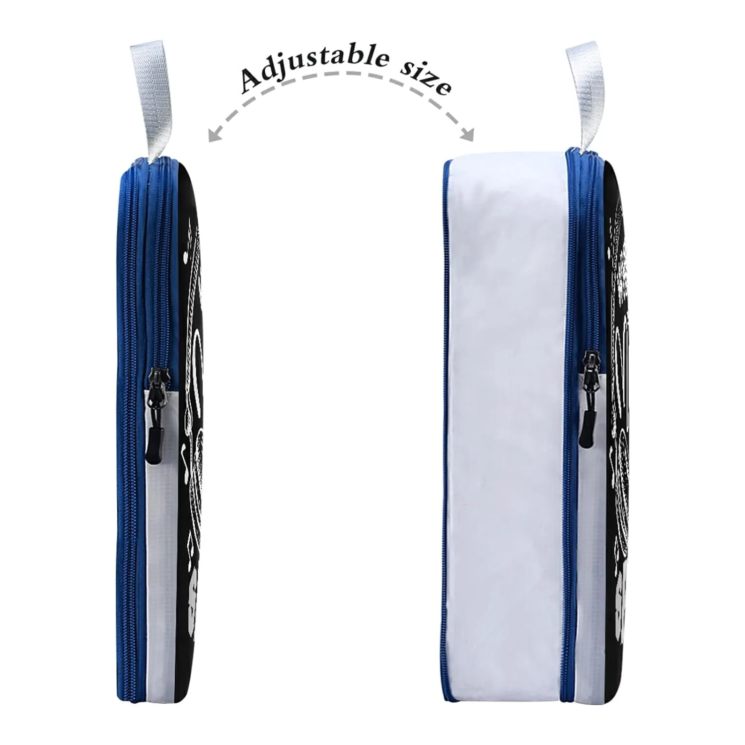 Music Notes Earphone with Where Words Fail, Music Speaks on Black 3 Piece set Cubes Expandable Adjustable Luggage Packing Bags, Ultralight Organizer Accessories Travel Suitcase Compressible Bags