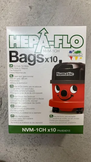 NACECARE Numatic Henry Hepa Flo Filter Bags; Fits 130/180/200 models, Hepa H11; Similar to OEM-NVM1CH (604015) Filter Bags; by ZVac (Pack of 10)