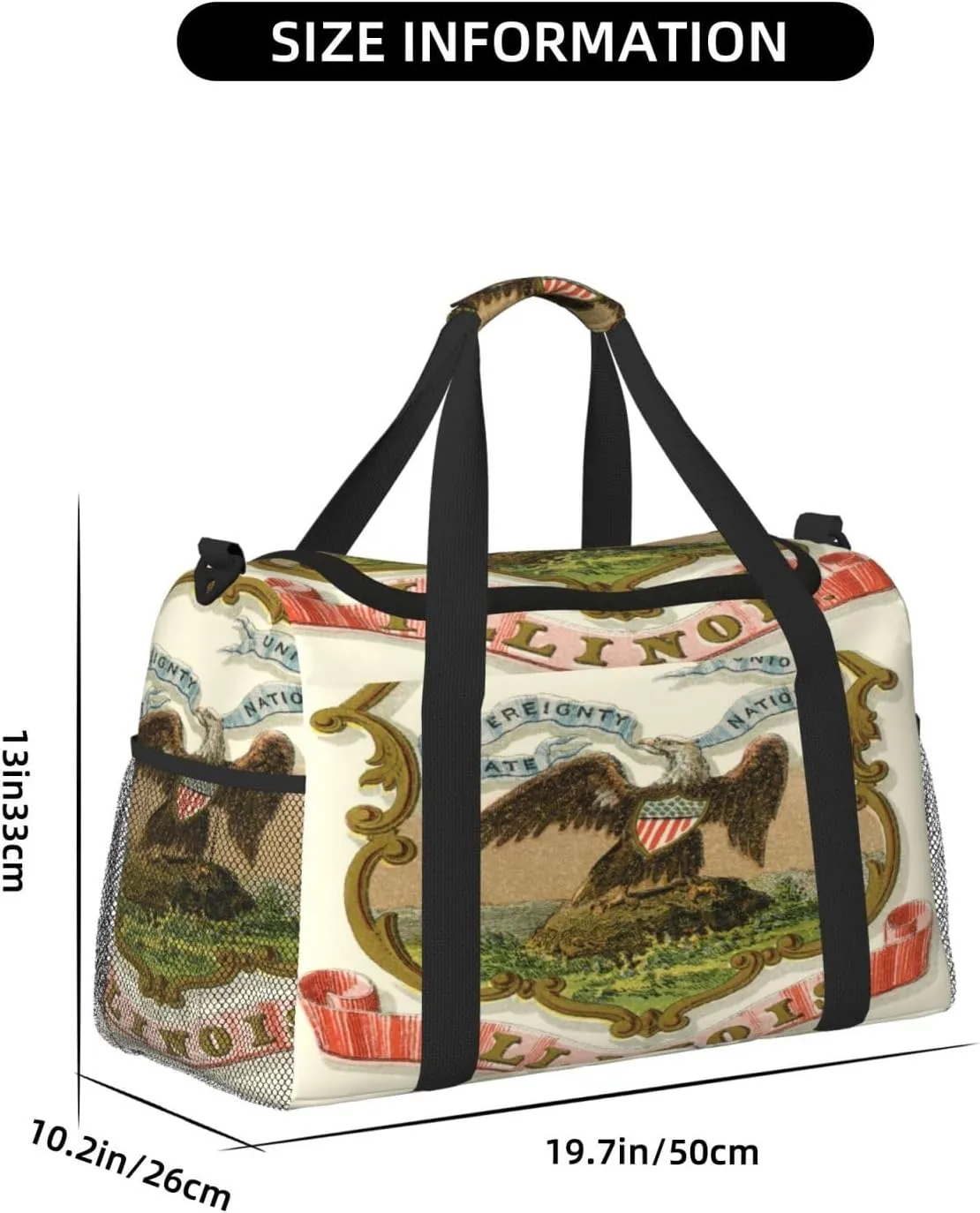National Emblem Of Illinois Travel Duffel Bag Large Foldable Waterproof Overnight Bag For Beach Swim Bags Pool Sports Gym