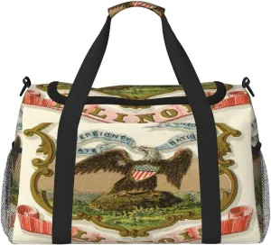 National Emblem Of Illinois Travel Duffel Bag Large Foldable Waterproof Overnight Bag For Beach Swim Bags Pool Sports Gym
