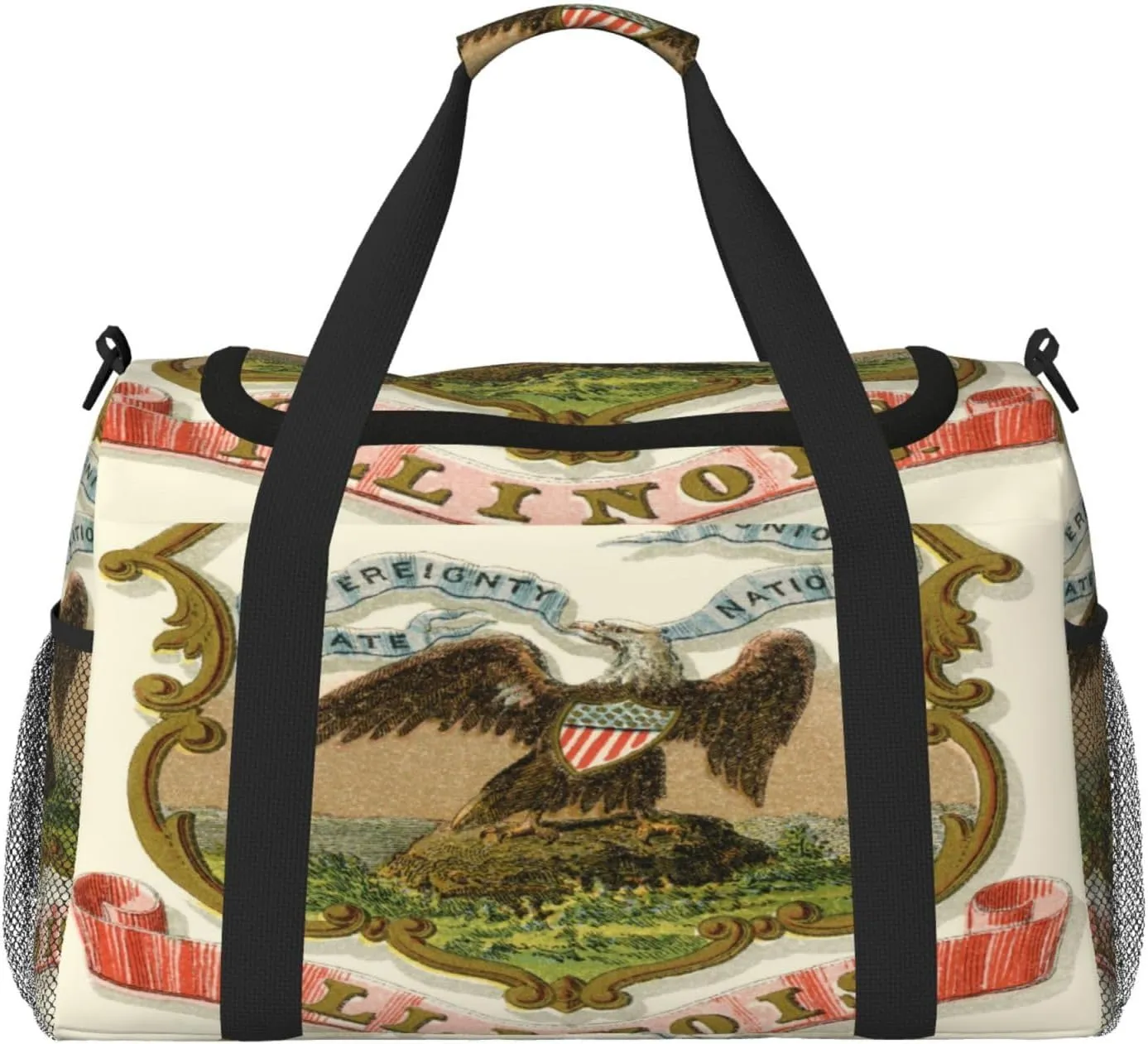 National Emblem Of Illinois Travel Duffel Bag Large Foldable Waterproof Overnight Bag For Beach Swim Bags Pool Sports Gym