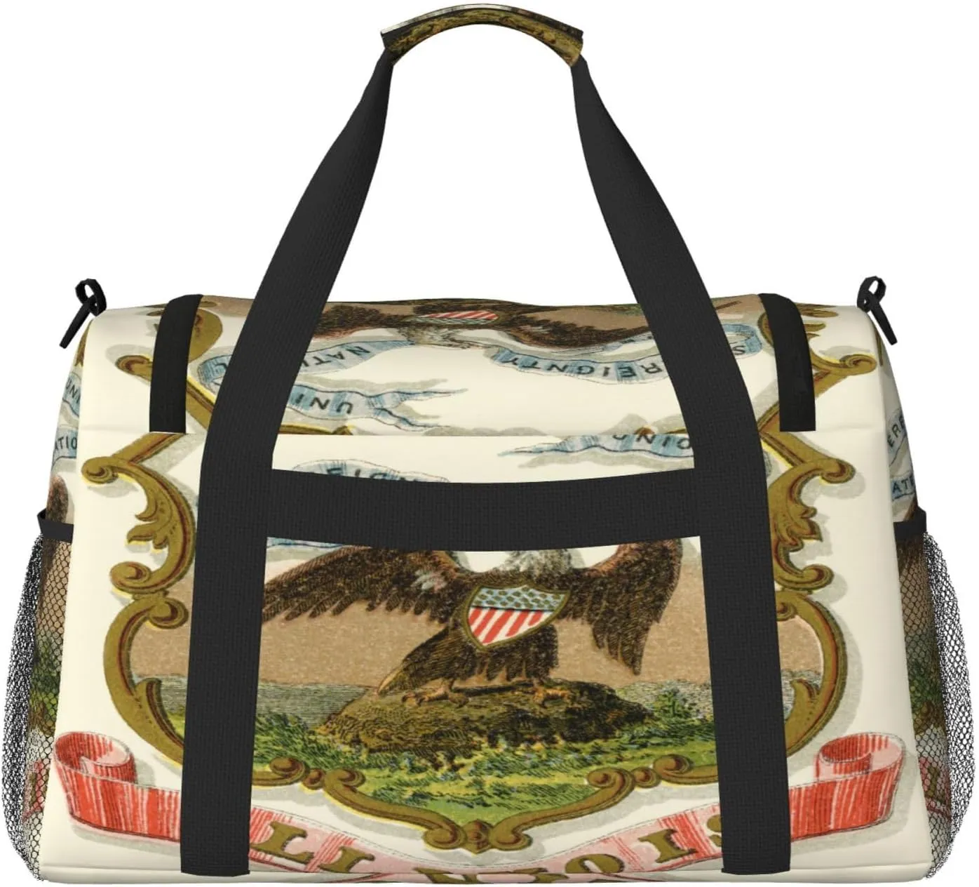 National Emblem Of Illinois Travel Duffel Bag Large Foldable Waterproof Overnight Bag For Beach Swim Bags Pool Sports Gym