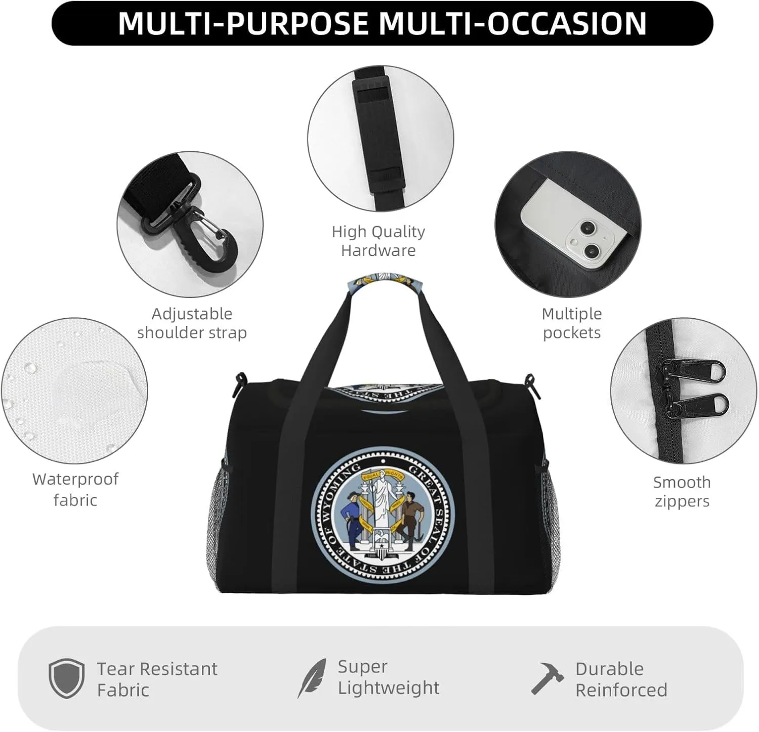 National Emblem Of Wyoming Travel Duffel Bag Large Foldable Waterproof Overnight Bag For Beach Swim Bags Pool Sports Gym