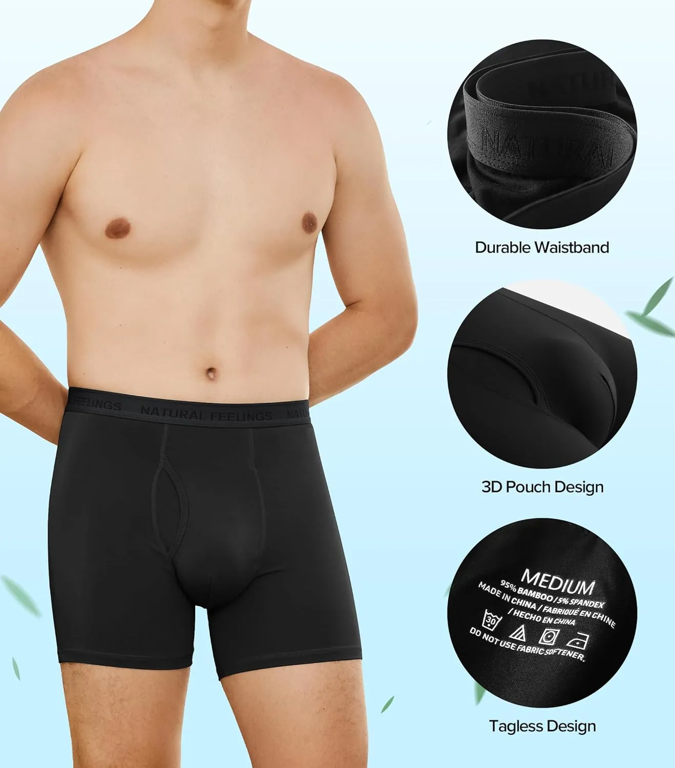 Natural Feelings Men's Underwear Viscose from Bamboo Boxer Briefs Underwear Pack for Men