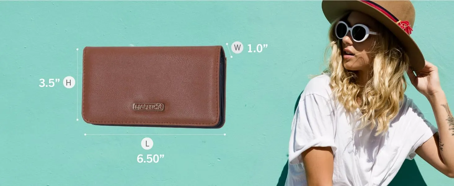 Nautica Seaside Slim Womens Wallet RFID Blocking Credit Card Holder, Coin Purse, Checkbook Organizer Clutch, Small Vegan Leather Wallet for Travel, Blush
