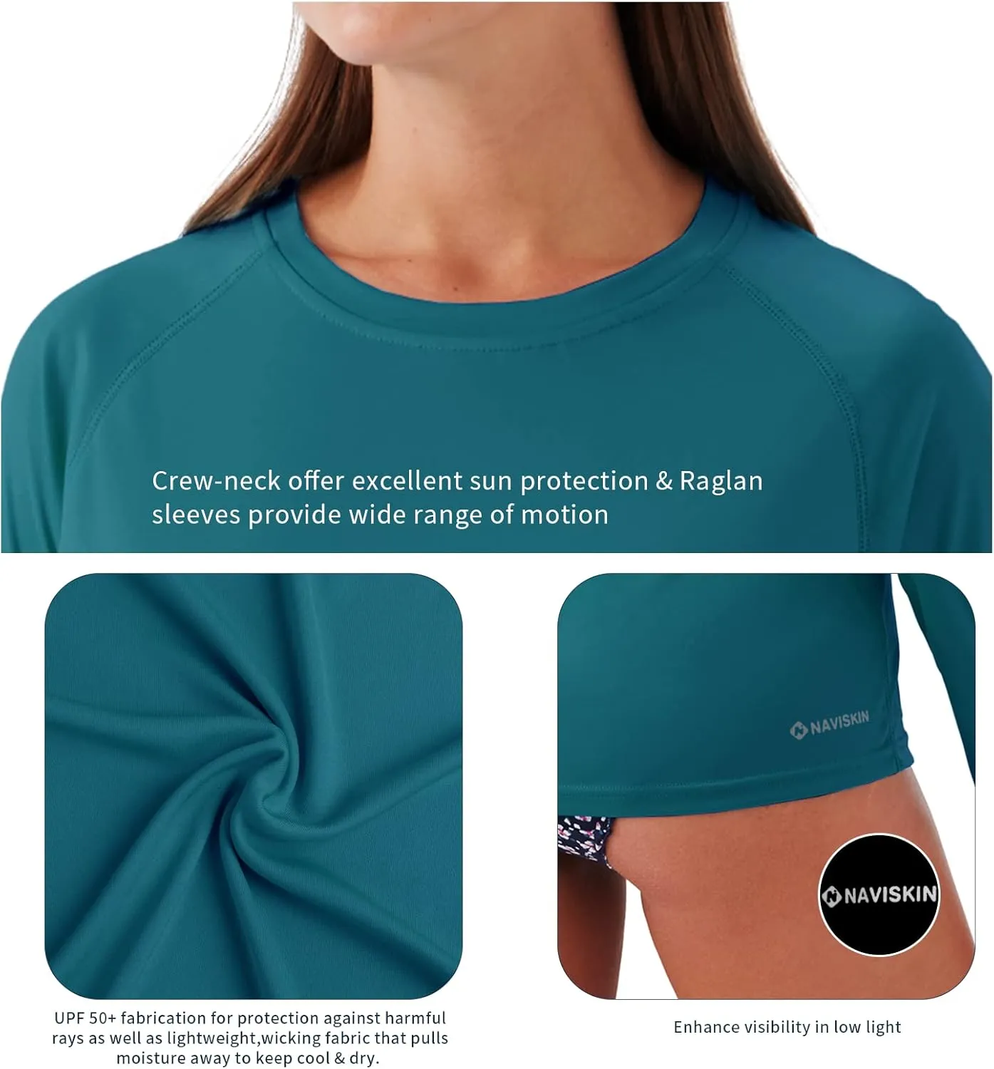 NAVISKIN Women's UPF 50  Sun Protection Long Sleeve Shirts Rash Guard Shirts Quick Dry Lightweight Hiking Shirts