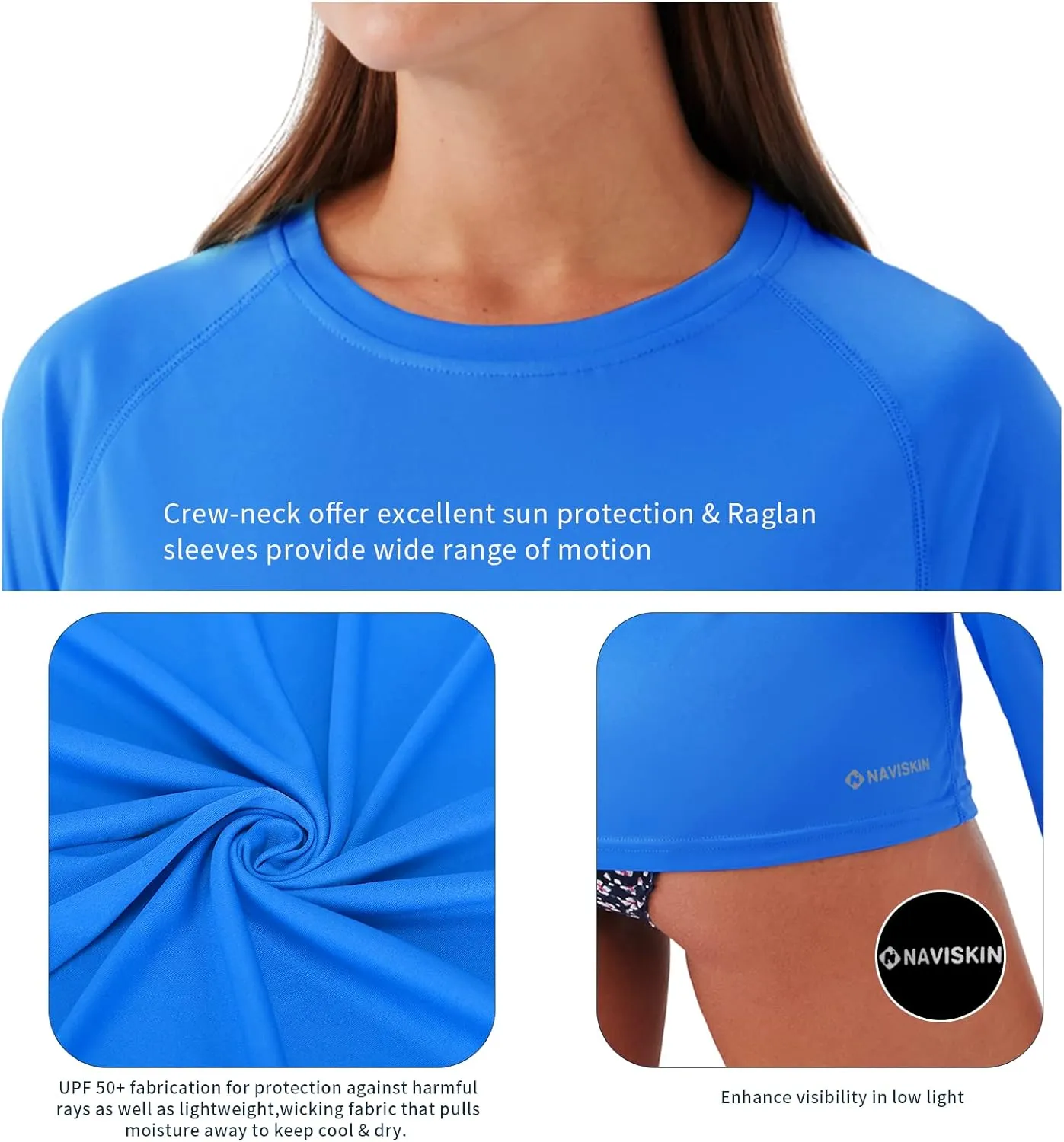 NAVISKIN Women's UPF 50  Sun Protection Long Sleeve Shirts Rash Guard Shirts Quick Dry Lightweight Hiking Shirts
