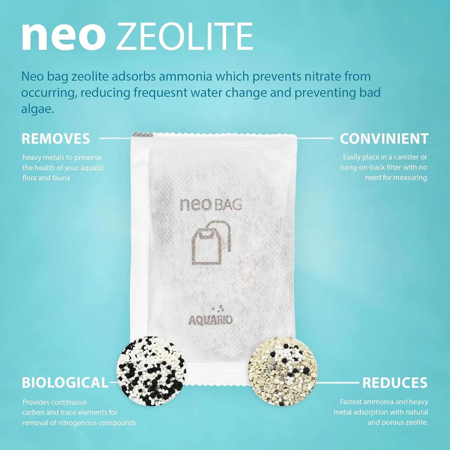 Neo Zeolite - Aquarium Filter Media - Aquarium Ammonia Remover & Heavy Metal Adsorption, Enhances Water Quality, Reduces Nitrate Build-Up, Ideal for Aquatic Habitats - 8-Count Bags