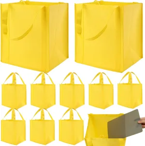 NERUB Set of 10 Reusable Grocery Bags Heavy Duty Shopping Bags Large Grocery Totes with Reinforced Bottom Super Sturdy Handles, Yellow