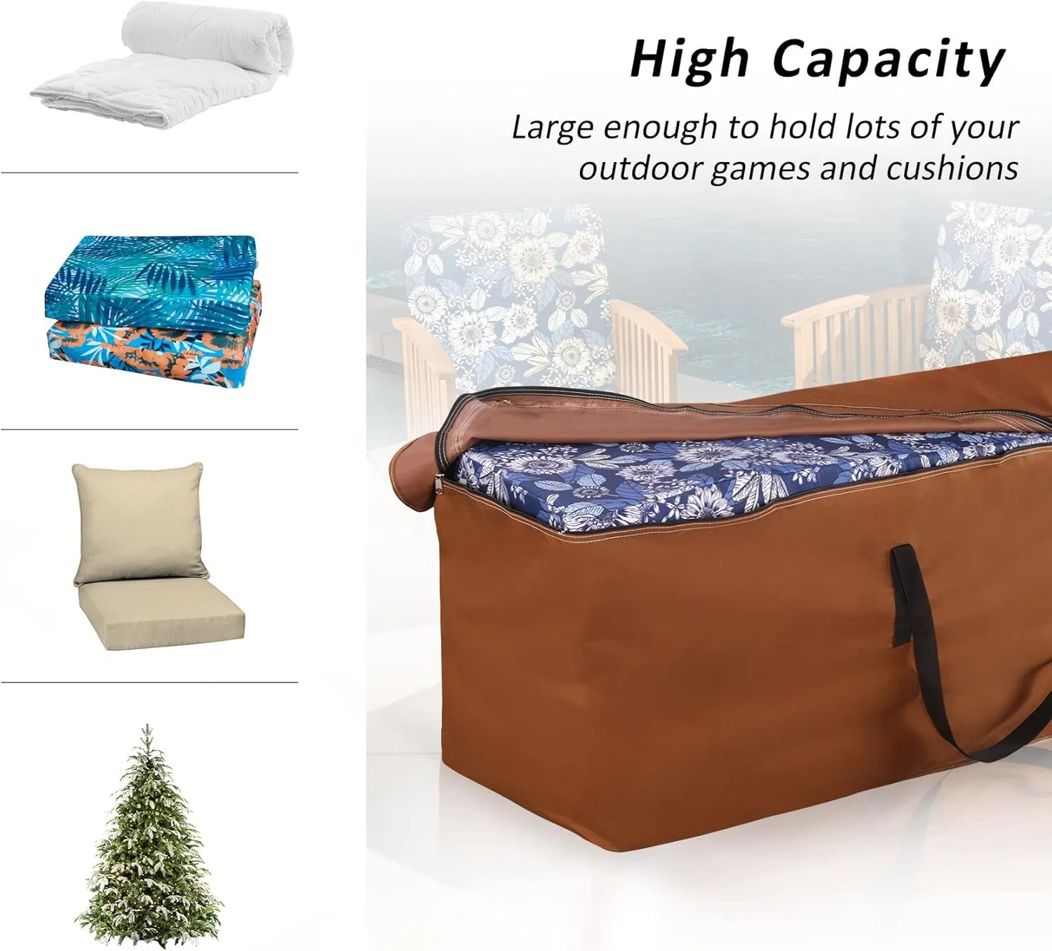 NettyPro Outdoor Patio Cushion Storage Bags 32 x 32 x 24 inch Water-Resistant Heavy Duty Small Storage Bag for Cushions, Brown