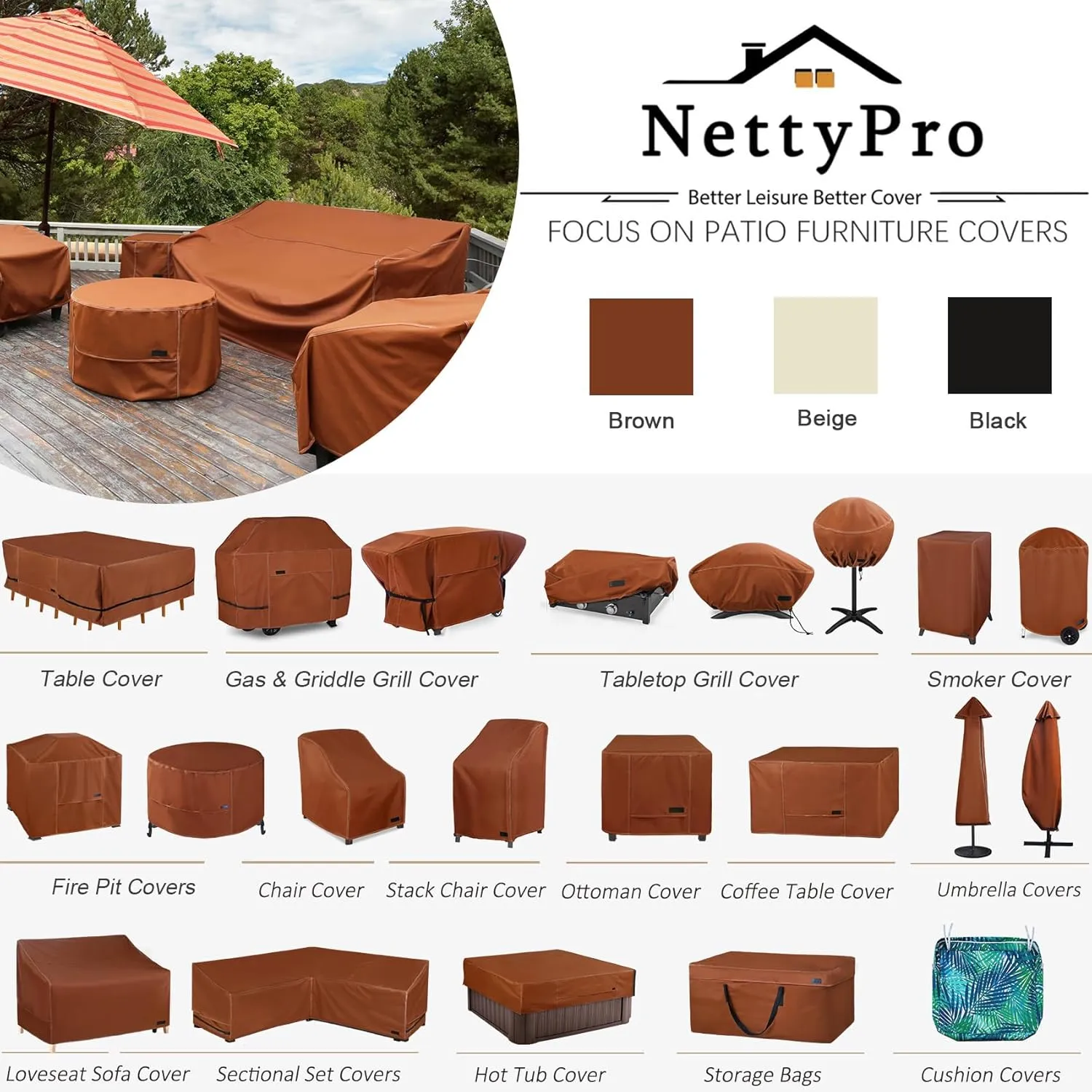 NettyPro Outdoor Patio Cushion Storage Bags 32 x 32 x 24 inch Water-Resistant Heavy Duty Small Storage Bag for Cushions, Brown