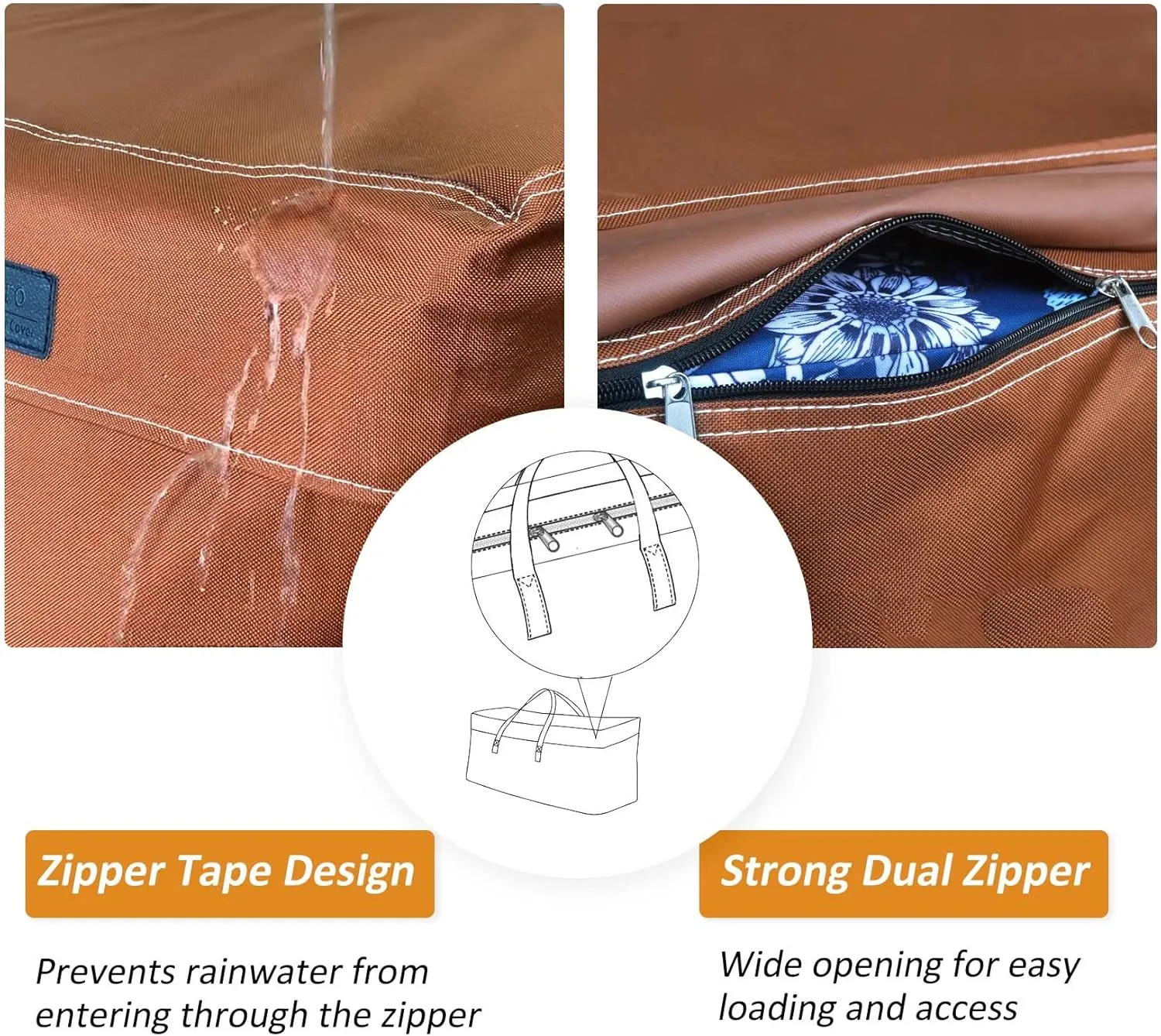 NettyPro Outdoor Patio Cushion Storage Bags 32 x 32 x 24 inch Water-Resistant Heavy Duty Small Storage Bag for Cushions, Brown