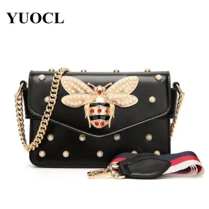 New Bee Pearl Women Crossbody Messenger Bags Shoulder Leather Handbags For Famous Luxury Brand