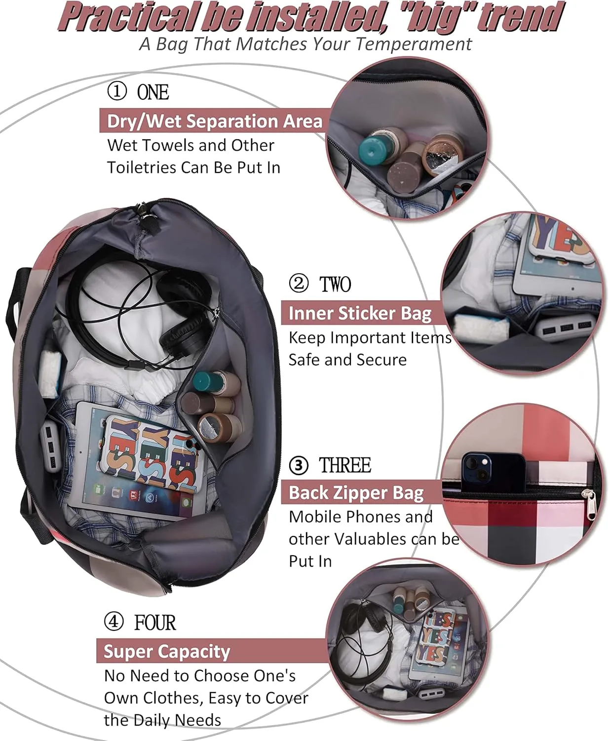 New Foldable Travel Duffel Bag,Large Capacity Shoulder Bag or Tote Bag,Yoga Bag,Gym Bag,for Sports,Camping,Yoga, Black, Foldable Large capacity
