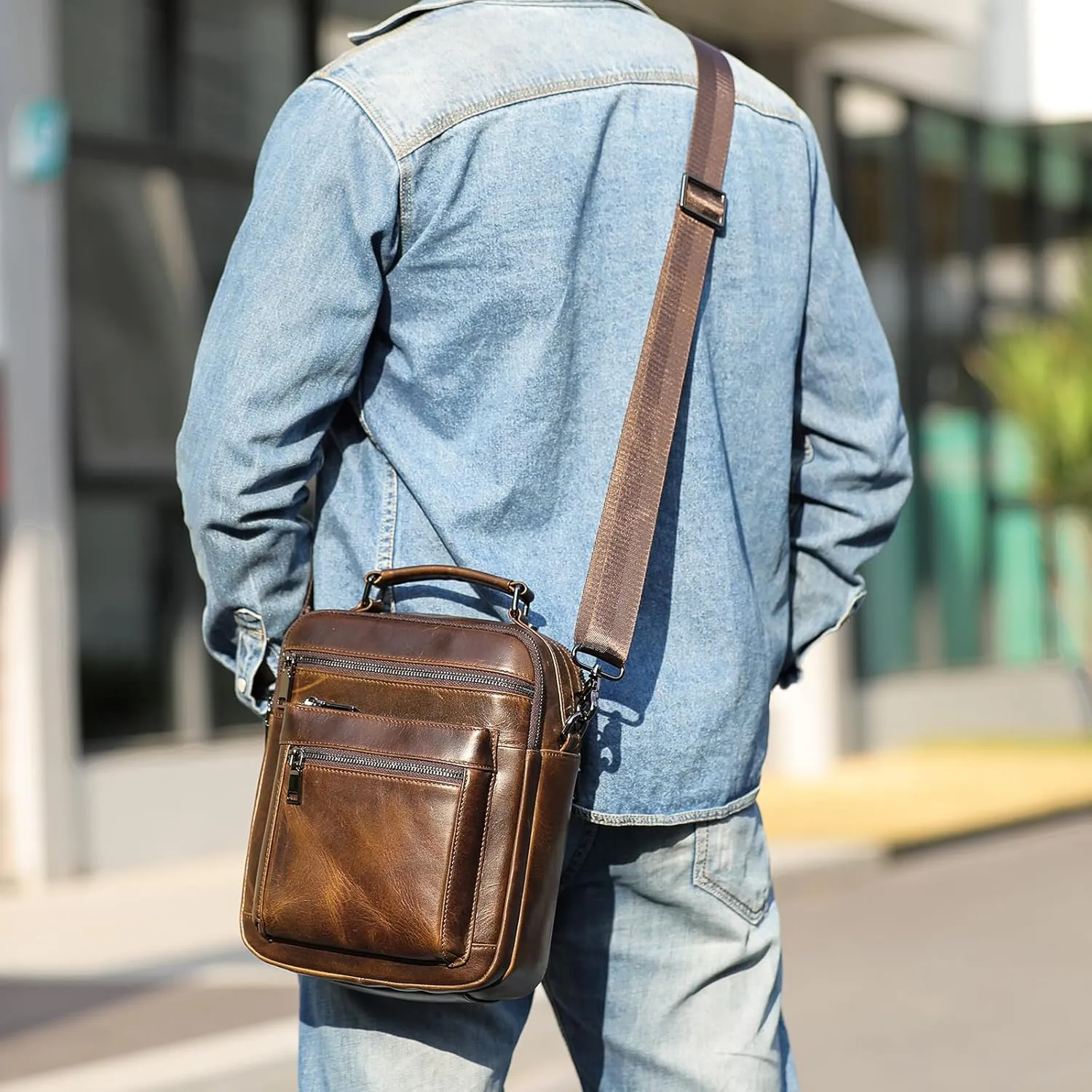 NIUCUNZH Genuine Leather Small Messenger Bag Vintage Leather Man Purse Handbag Crossbody Shoulder Bags for Men