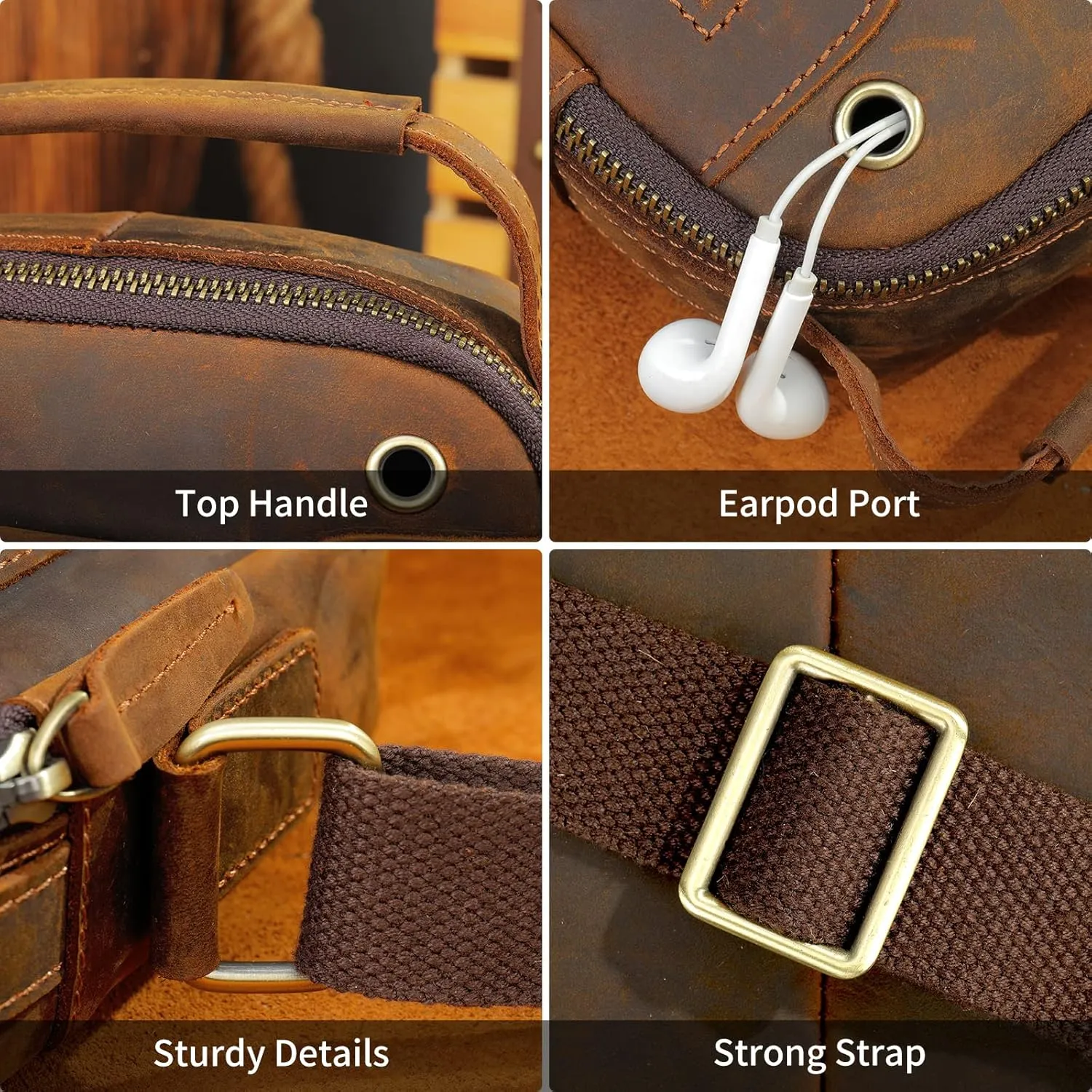 NIUCUNZH Man Purses and Bags Small, Mini Genuine Leather Messenger and Shoulder Bag for Men with lots of Zipper Pockets