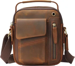 NIUCUNZH Man Purses and Bags Small, Mini Genuine Leather Messenger and Shoulder Bag for Men with lots of Zipper Pockets