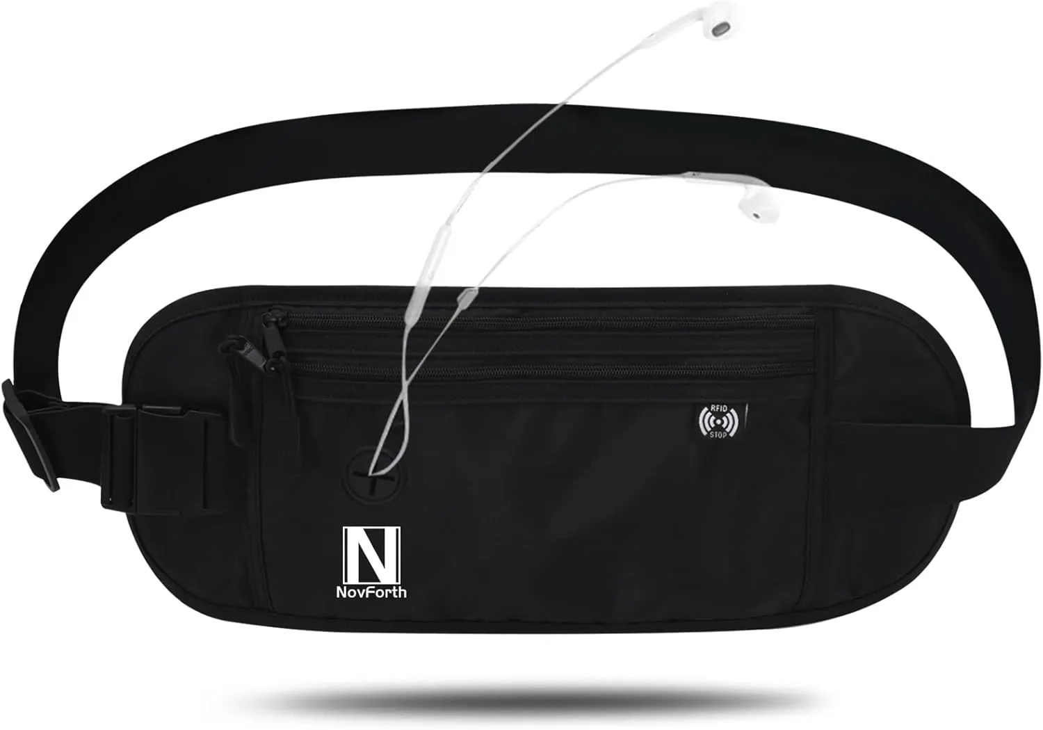 NovForth RFID Travel Money Belt - Anti-Theft Passport Holder Waist Pack with Large Capacity, Waterproof Fanny Pack for Men & Women, Adjustable Waist Wallet for Airport Security & Travel Accessories