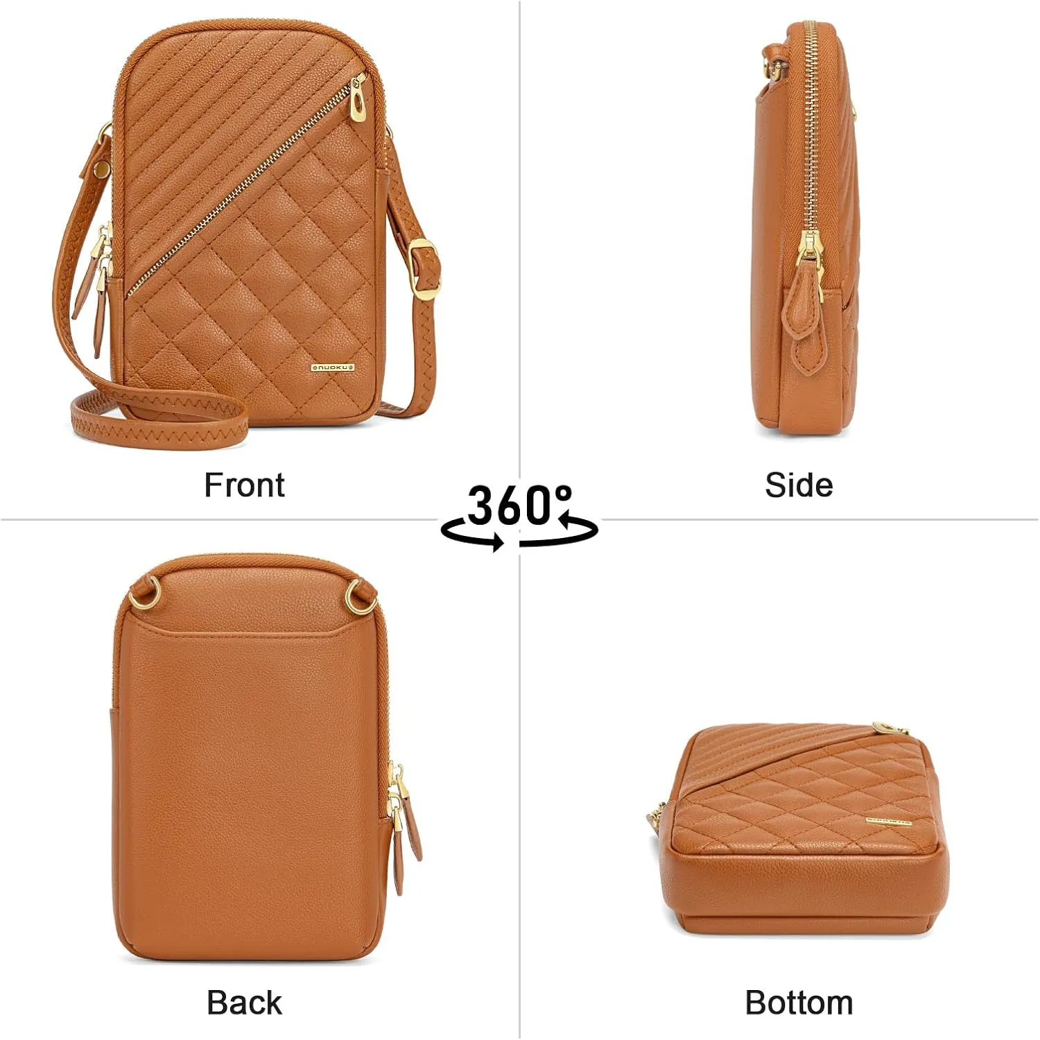 nuoku Small Crossbody Bags for Women Vegan Leather Cell Phone Wallet Purses for Women with Double Zipper,RFID Wallet