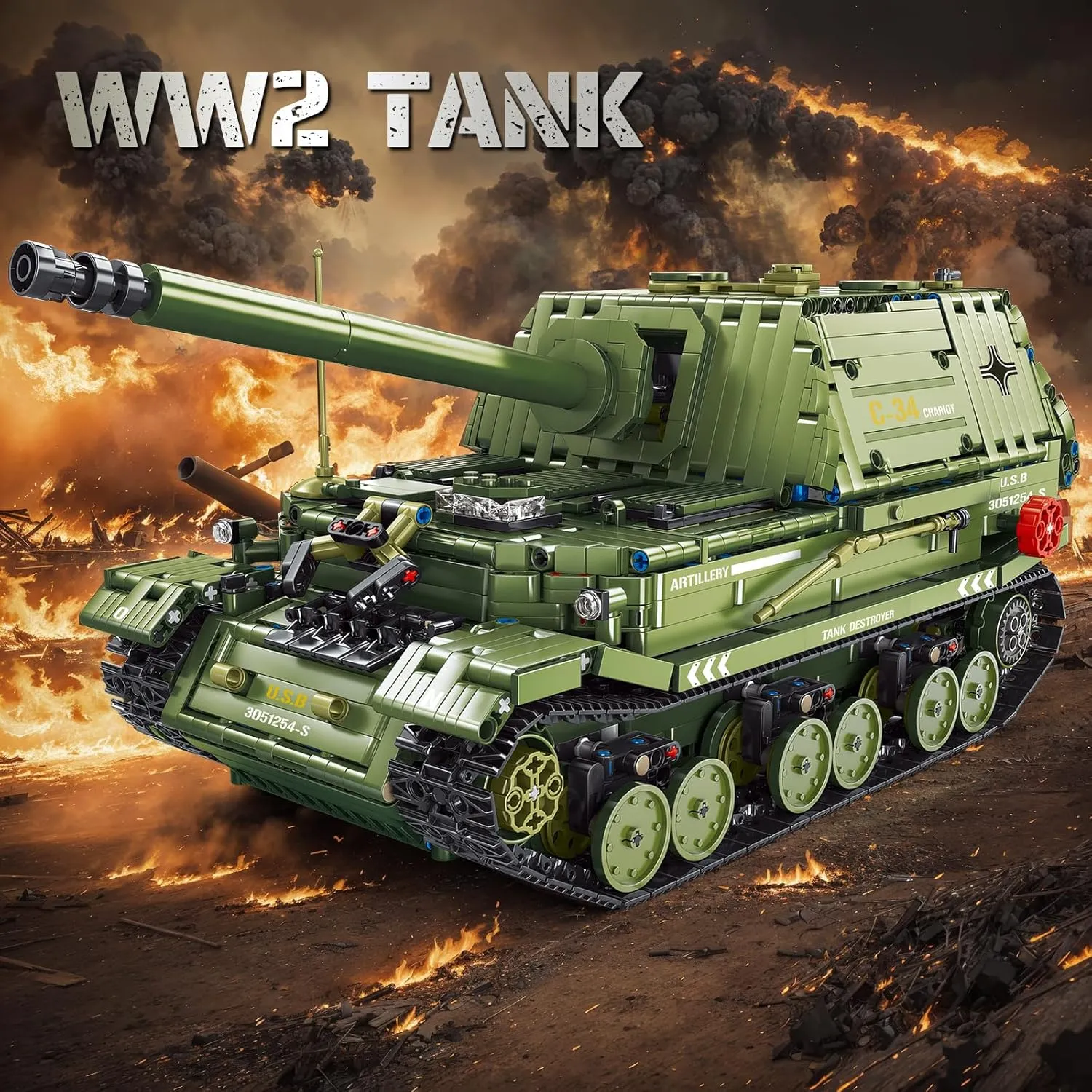 NUTCRACKER WW2 Army Military Tank Building Set - Army Tank Toy Building Set for Adults, Military Tank Home Collection Display Model, Christmas Birthday Gifts for Men Kids Boys 14  (2436 Pieces