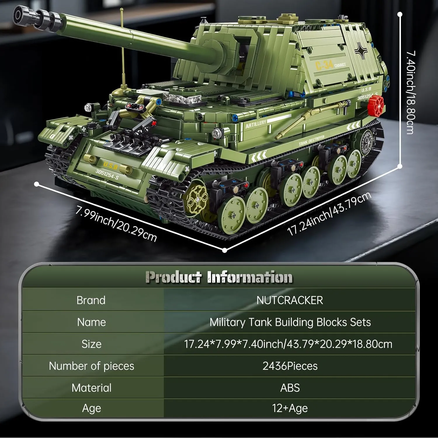NUTCRACKER WW2 Army Military Tank Building Set - Army Tank Toy Building Set for Adults, Military Tank Home Collection Display Model, Christmas Birthday Gifts for Men Kids Boys 14  (2436 Pieces