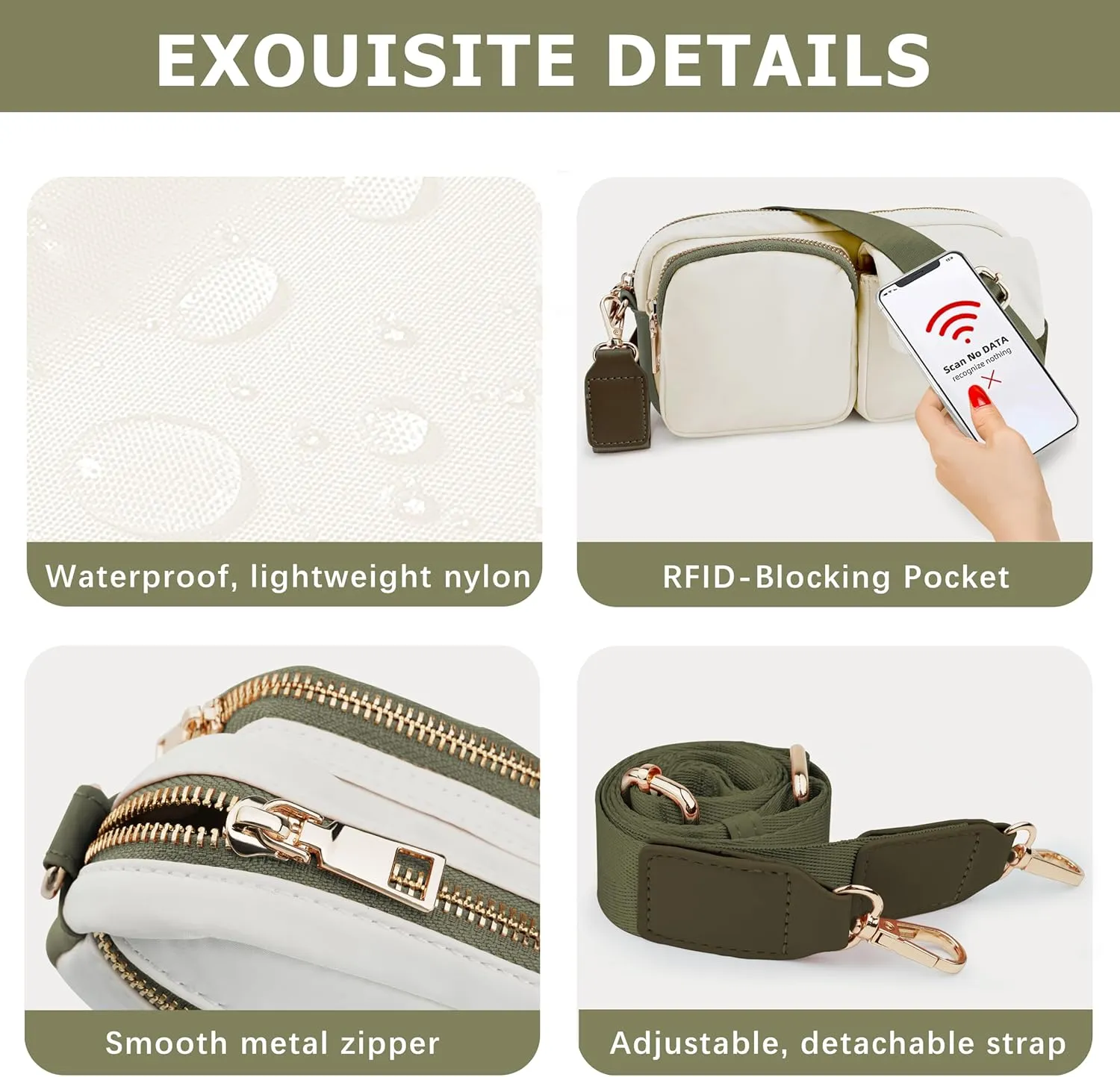 Nylon Crossbody Bag Small Purses for Women Crossbody Shoulder Bags with RFID Blocking Pocket Traveling Workout