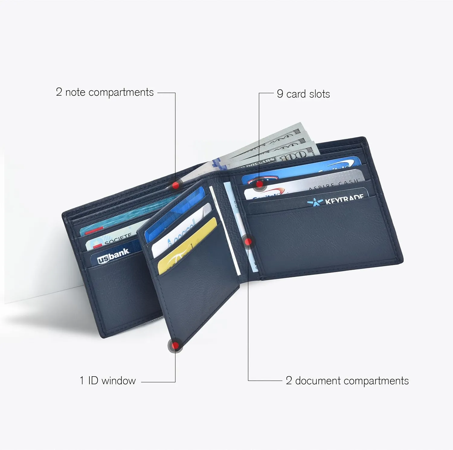 Oak Leathers Leather Wallet for Men - RFID Bifold Wallets with 9 Credit Cards 1 ID Window Slim Minimalist Front Pocket Gift For Men