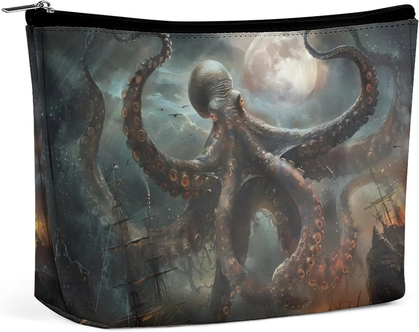 Ocean Octopus Pirate Ship Makeup Bag Cosmetic Pouch Toiletry Bags Travel Organizer