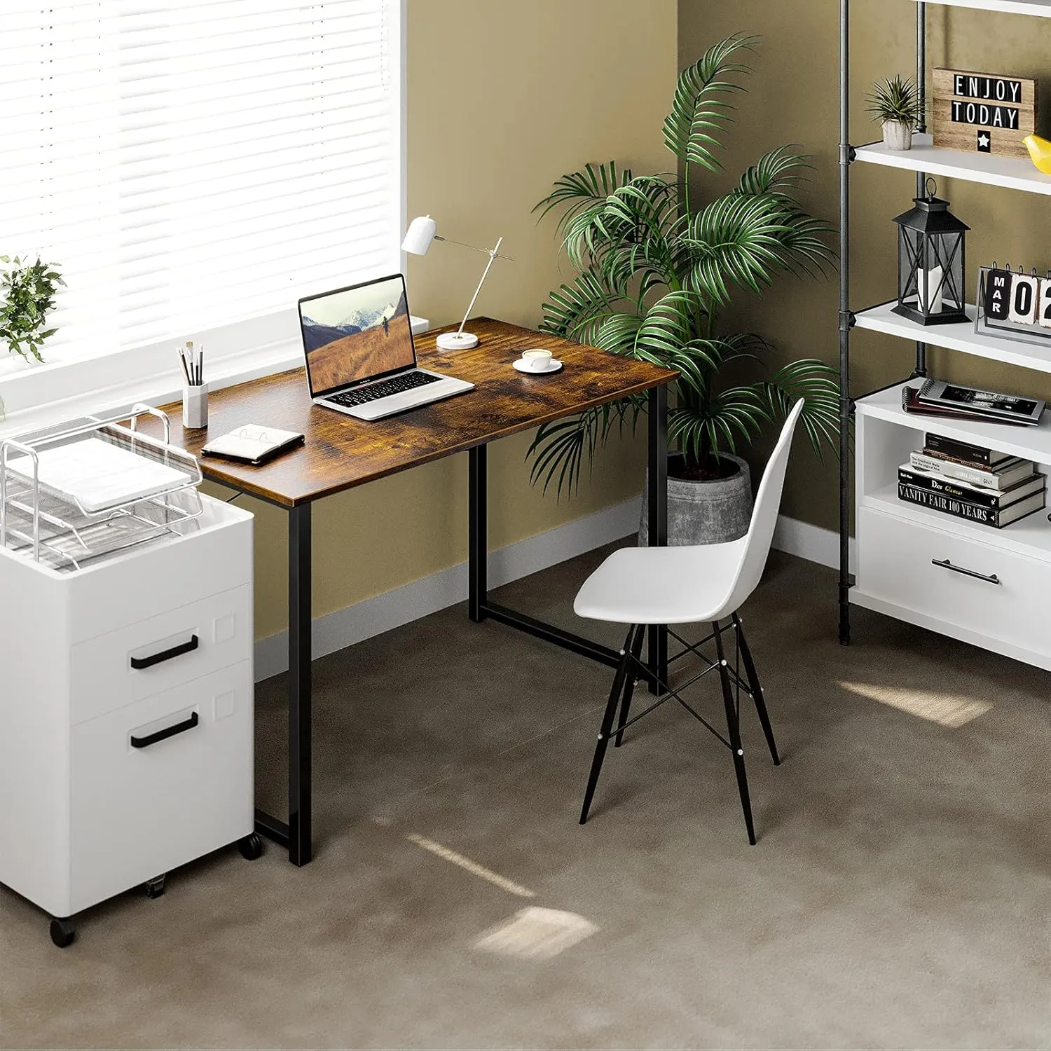 ODK 40 Inches Computer Desk for Home Office, Office Table for Small Spaces, Writing Desk with Headphone Hooks, Vintage
