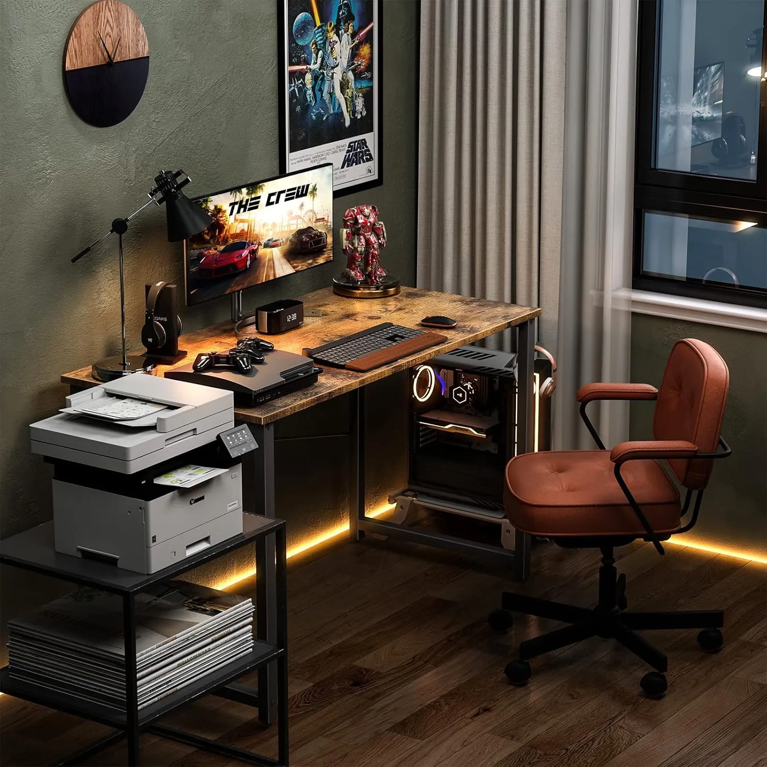 ODK 40 Inches Computer Desk for Home Office, Office Table for Small Spaces, Writing Desk with Headphone Hooks, Vintage