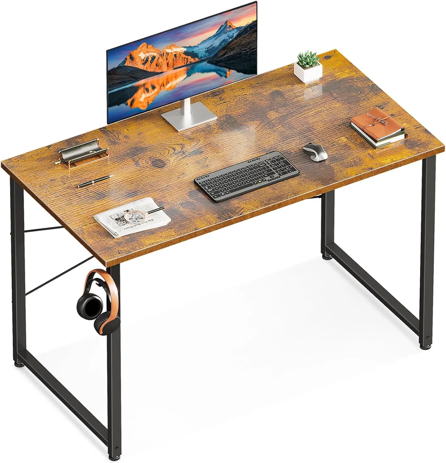 ODK 40 Inches Computer Desk for Home Office, Office Table for Small Spaces, Writing Desk with Headphone Hooks, Vintage
