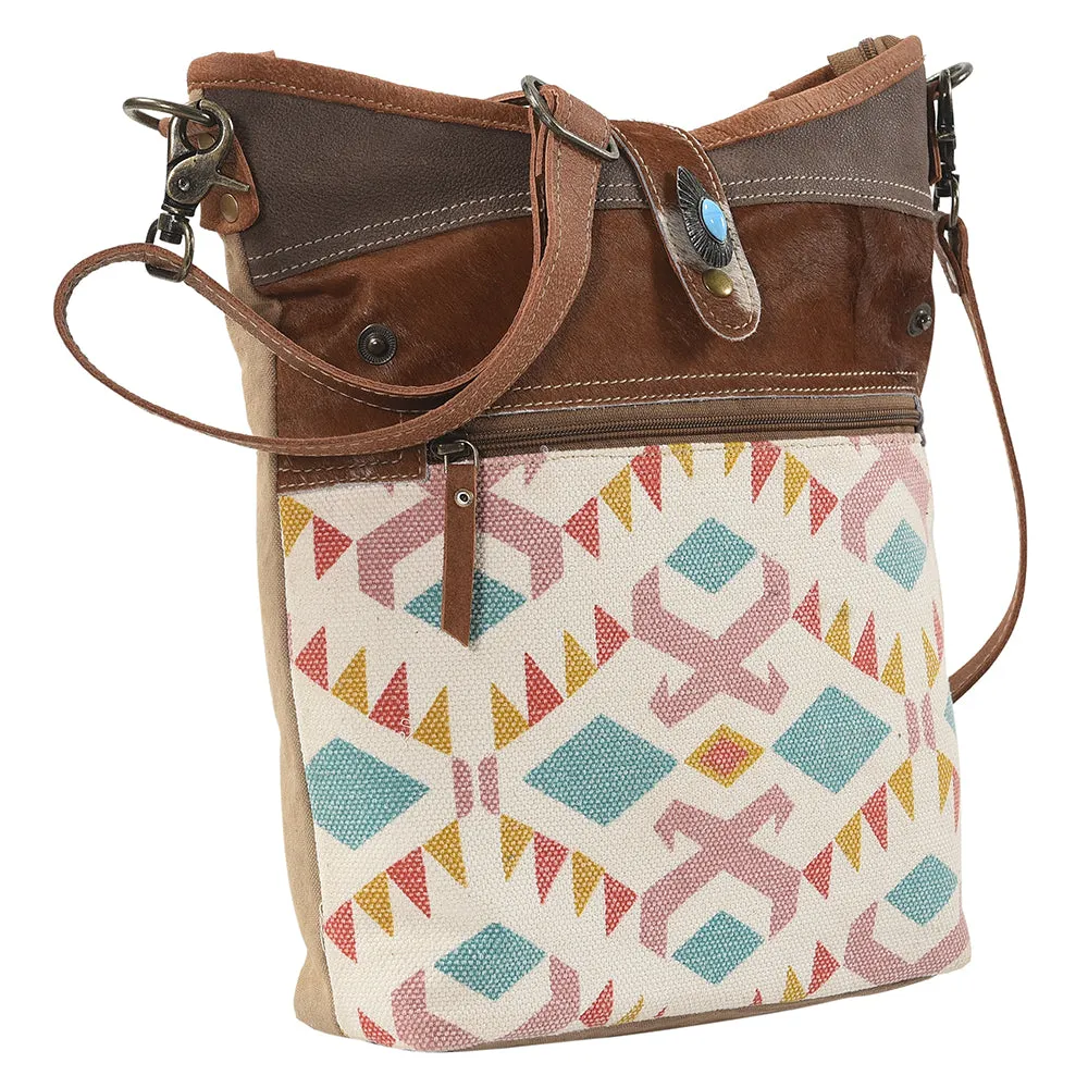 OHLAY MESSENGER Upcycled Canvas Hair-on Genuine Leather women bag western handbag purse