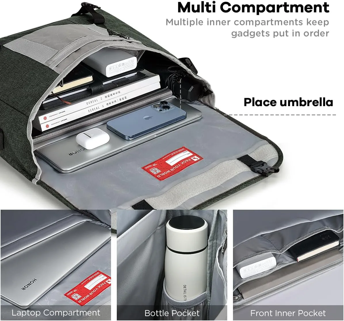 OIWAS Messenger Bag for Men, 15.6 Inch Laptop Crossbody Bags Women Casual Satchel Shoulder Bag College Travel Office Briefcase (15.6 Inch, Dark Green)
