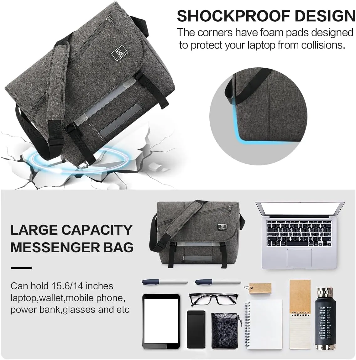 OIWAS Messenger Bag for Men, 15.6 Inch Laptop Crossbody Bags Women Casual Satchel Shoulder Bag College Travel Office Briefcase