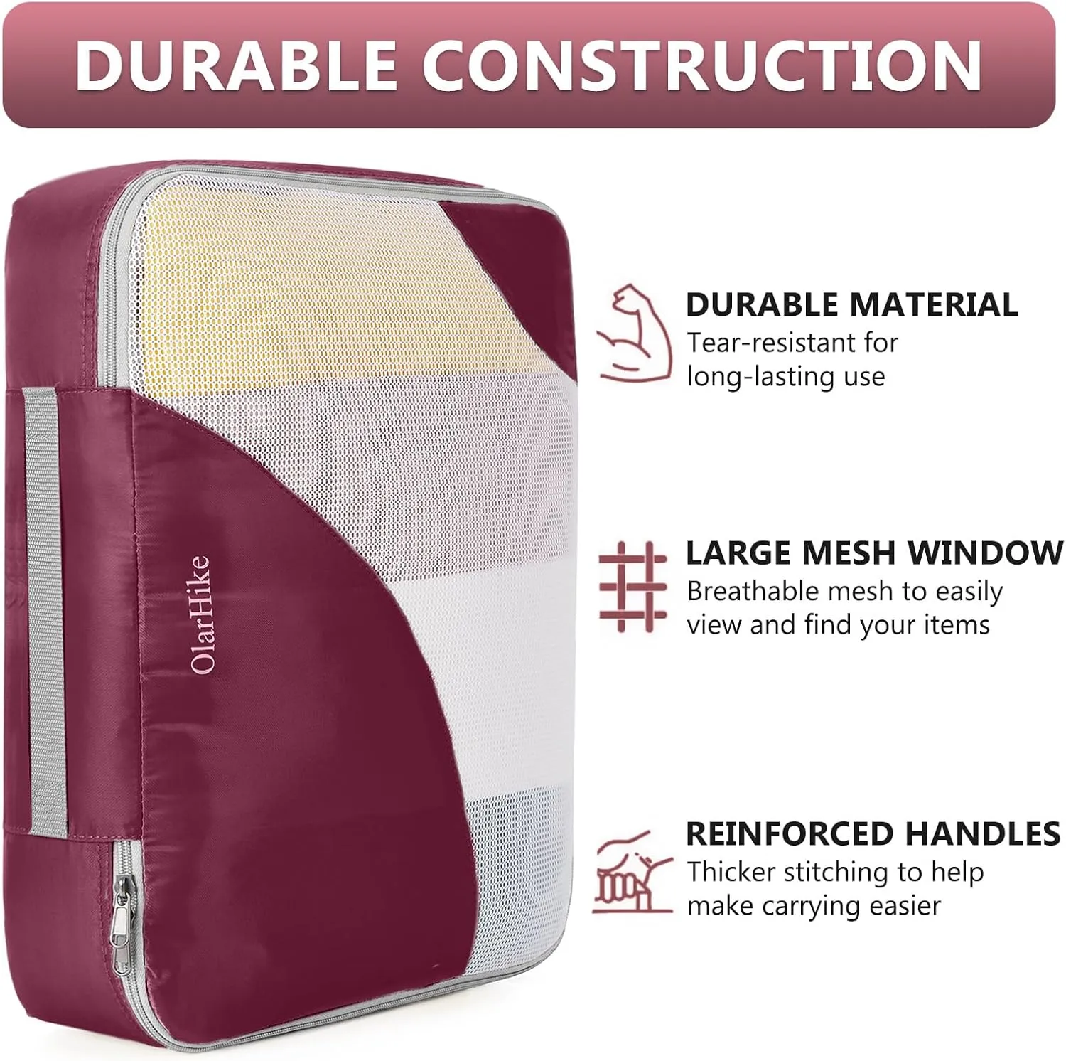 OlarHike 8 Set Packing Cubes for Travel, 4 Various Sizes(Extra Large,Large,Medium,Small), Luggage Organizer Bags for Trip Accessories Essentials,For Carry on Suitcases (Burgundy)