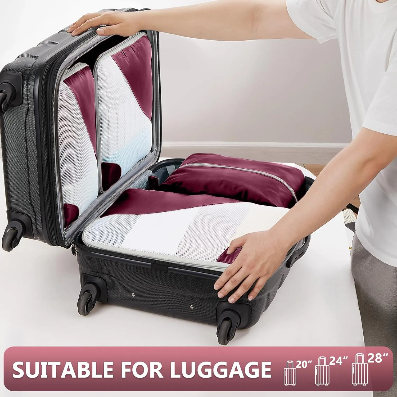 OlarHike 8 Set Packing Cubes for Travel, 4 Various Sizes(Extra Large,Large,Medium,Small), Luggage Organizer Bags for Trip Accessories Essentials,For Carry on Suitcases (Burgundy)