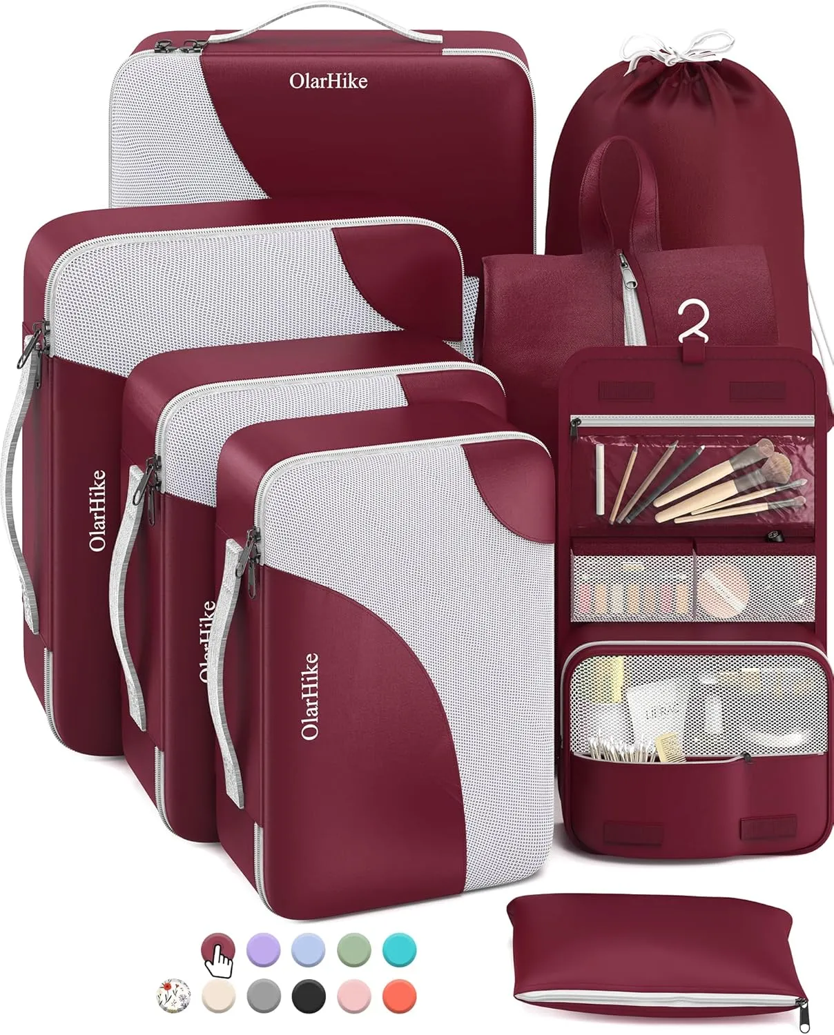 OlarHike 8 Set Packing Cubes for Travel, 4 Various Sizes(Extra Large,Large,Medium,Small), Luggage Organizer Bags for Trip Accessories Essentials,For Carry on Suitcases (Burgundy)