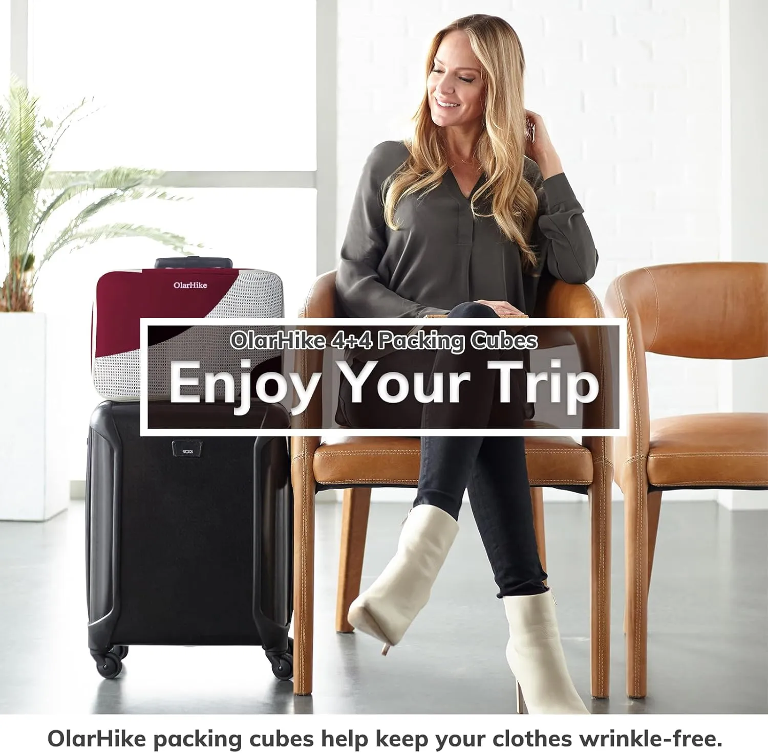 OlarHike 8 Set Packing Cubes for Travel, 4 Various Sizes(Extra Large,Large,Medium,Small), Luggage Organizer Bags for Trip Accessories Essentials,For Carry on Suitcases (Burgundy)