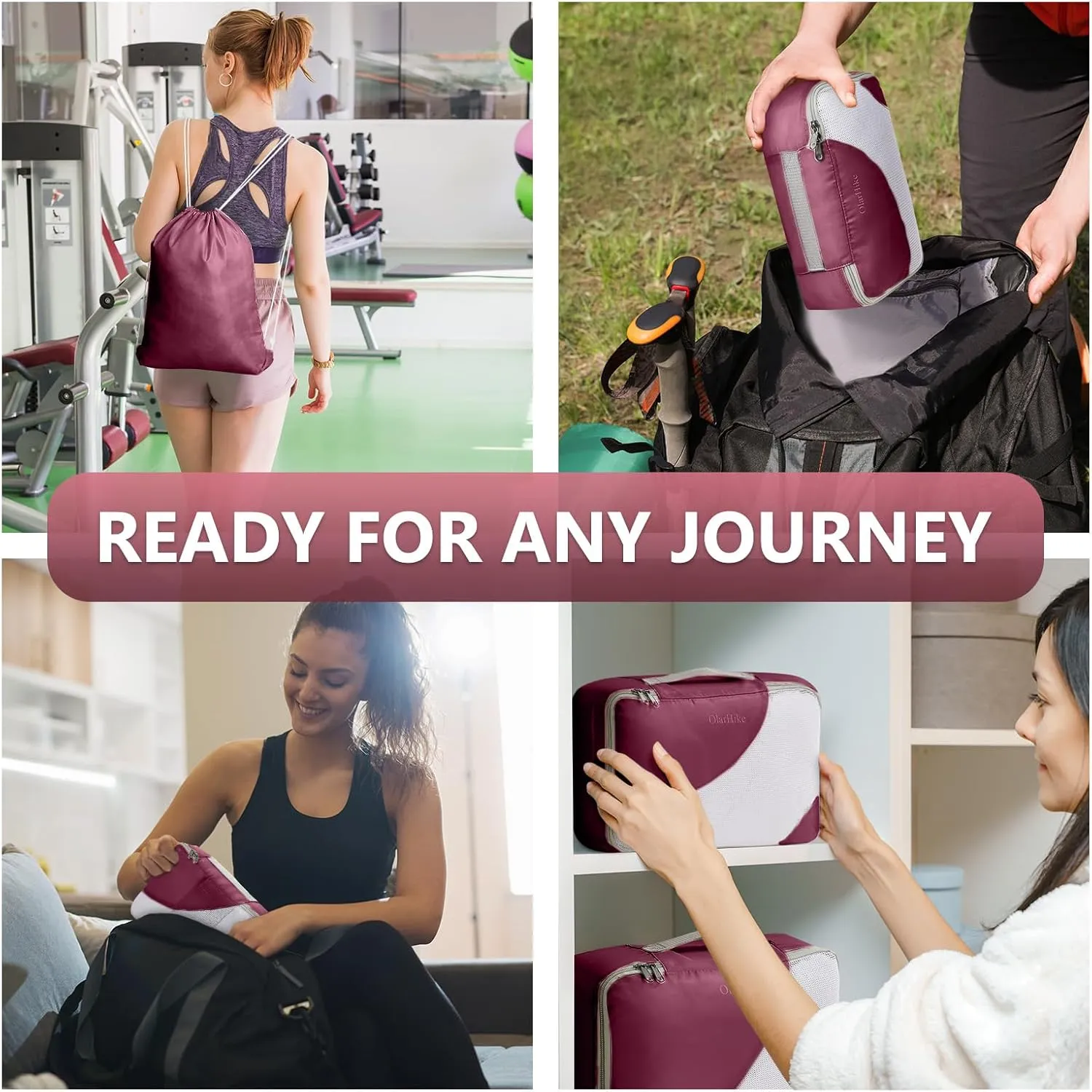 OlarHike 8 Set Packing Cubes for Travel, 4 Various Sizes(Extra Large,Large,Medium,Small), Luggage Organizer Bags for Trip Accessories Essentials,For Carry on Suitcases (Burgundy)